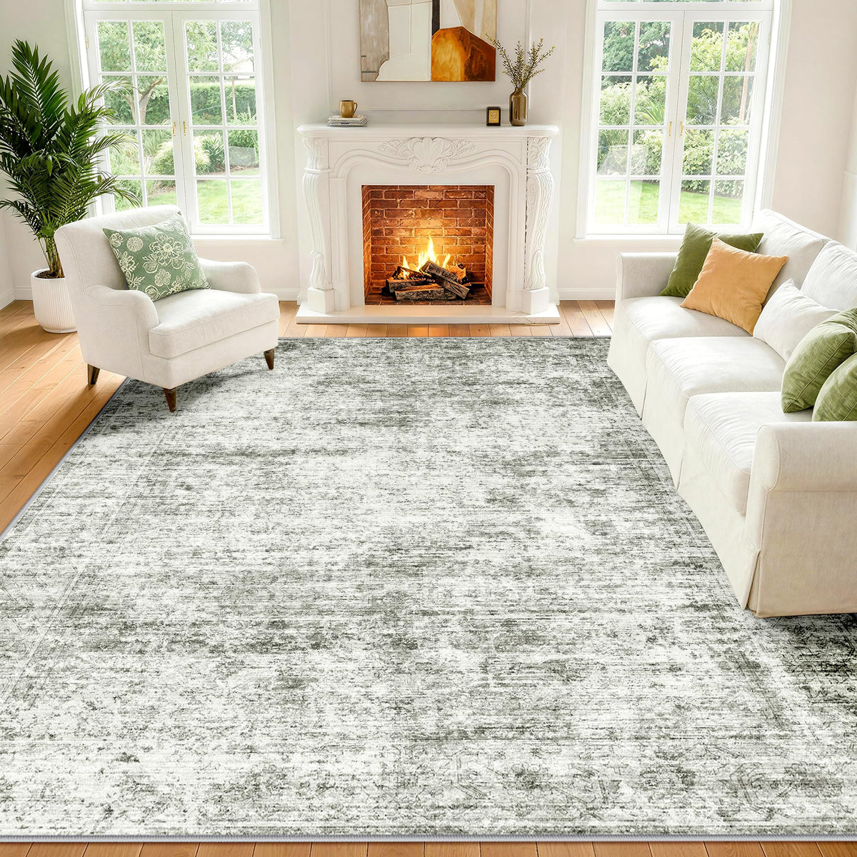 LIVELYGLOW 5x7 Washable Vintage Area Rug, Bedroom Dorm Rug