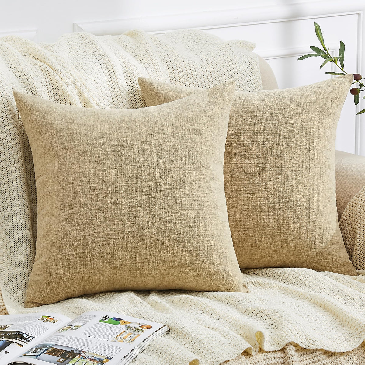 GAWAMAY Decorative Throw Pillow Covers 16x16 Inch Set of 2, Super Soft Chenille Square Pillows Farmhouse Fall Pillowcase for Living Room Bedroom Sofa Couch Cushion Cover Navy Blue 40x40cm
