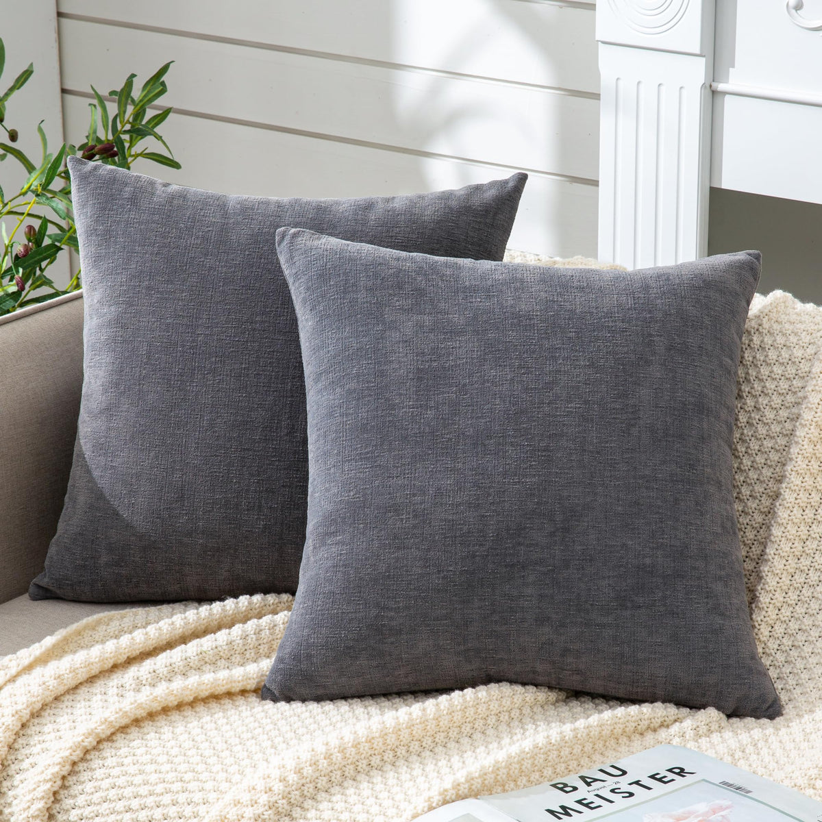 GAWAMAY Decorative Throw Pillow Covers 16x16 Inch Set of 2, Super Soft Chenille Square Pillows Farmhouse Fall Pillowcase for Living Room Bedroom Sofa Couch Cushion Cover Navy Blue 40x40cm