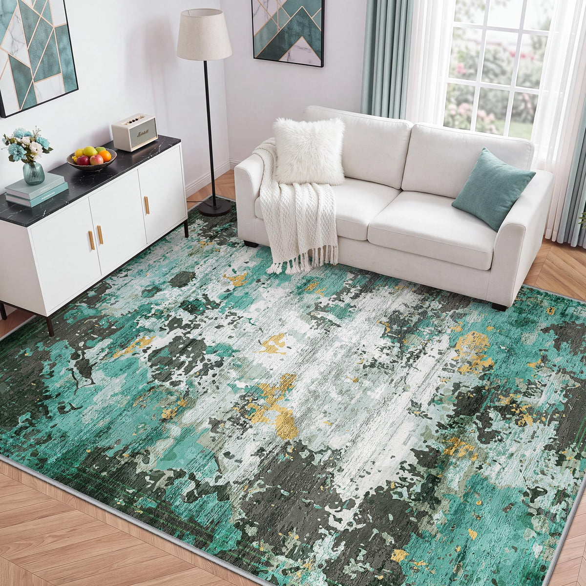 LIVELYGLOW 5x7 Washable Vintage Area Rug, Bedroom Dorm Rug