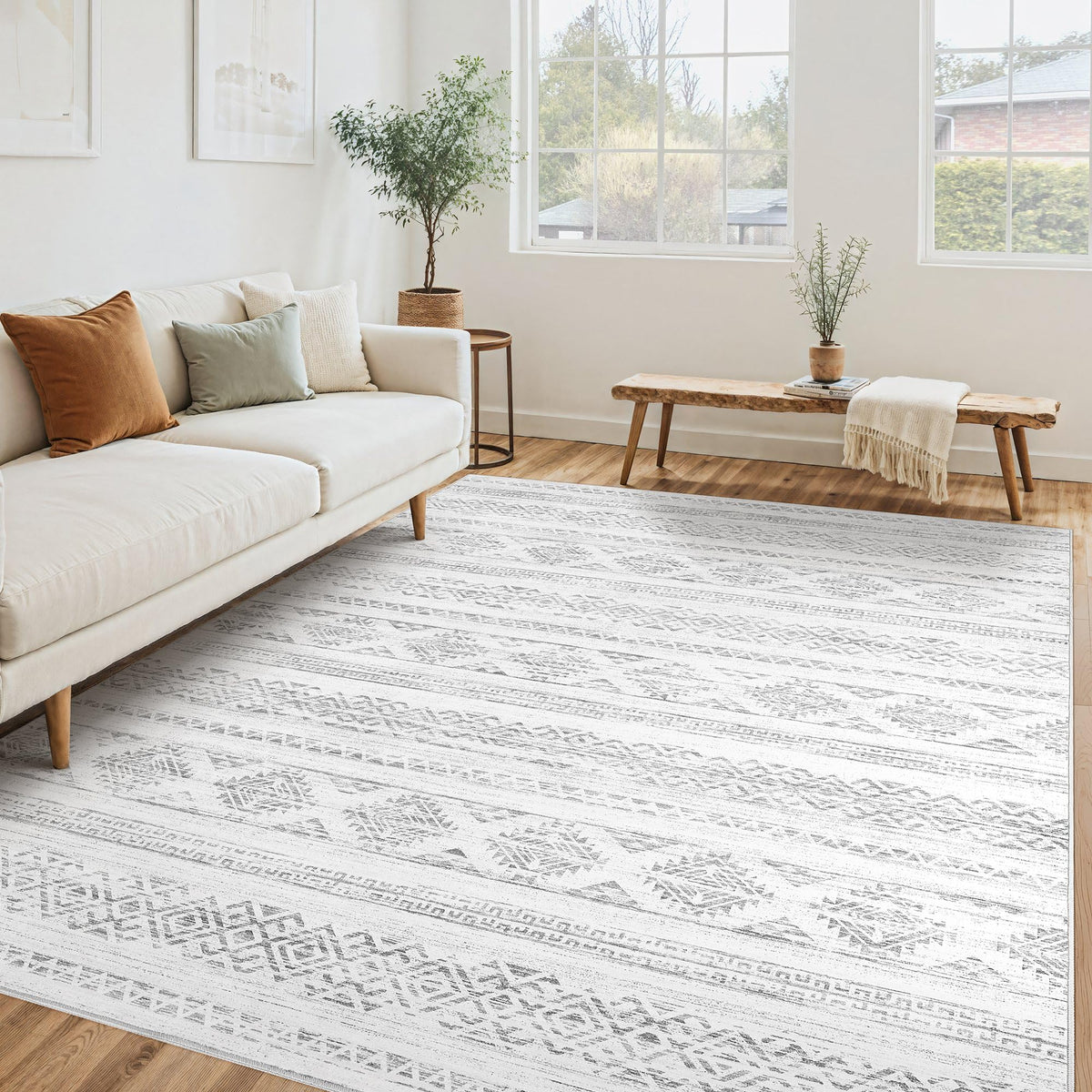 Tortania Area Rug Living Room Rugs - 5x7 Washable Large Soft Neutral Boho Moroccan Bohemian Farmhouse Rug Indoor Floor Carpet for Bedroom Under Dining Table Home Office Decor - Cream Brown