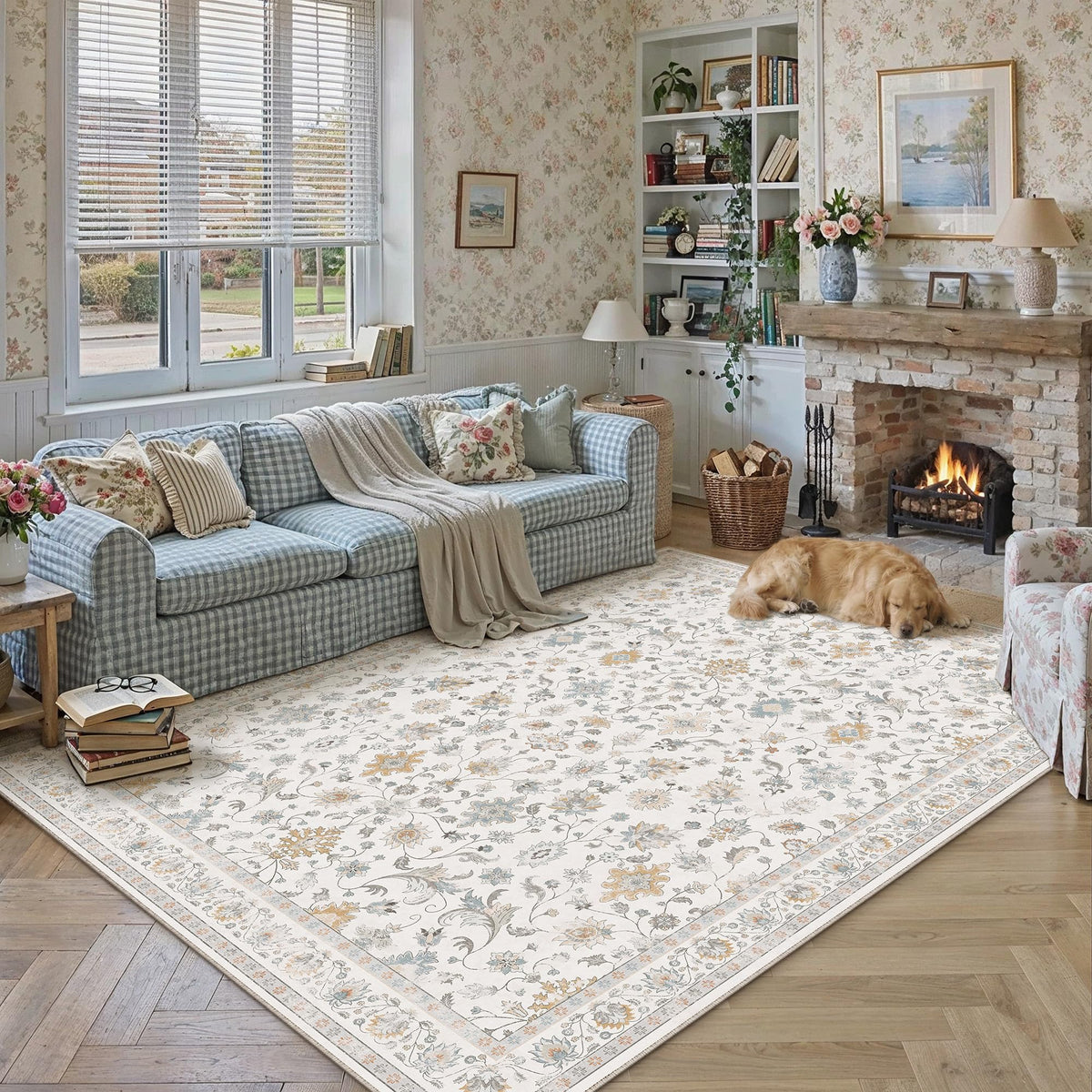 HUGEAR 3x5 Colorful Retro Floral Washable Area Rug for Entryway