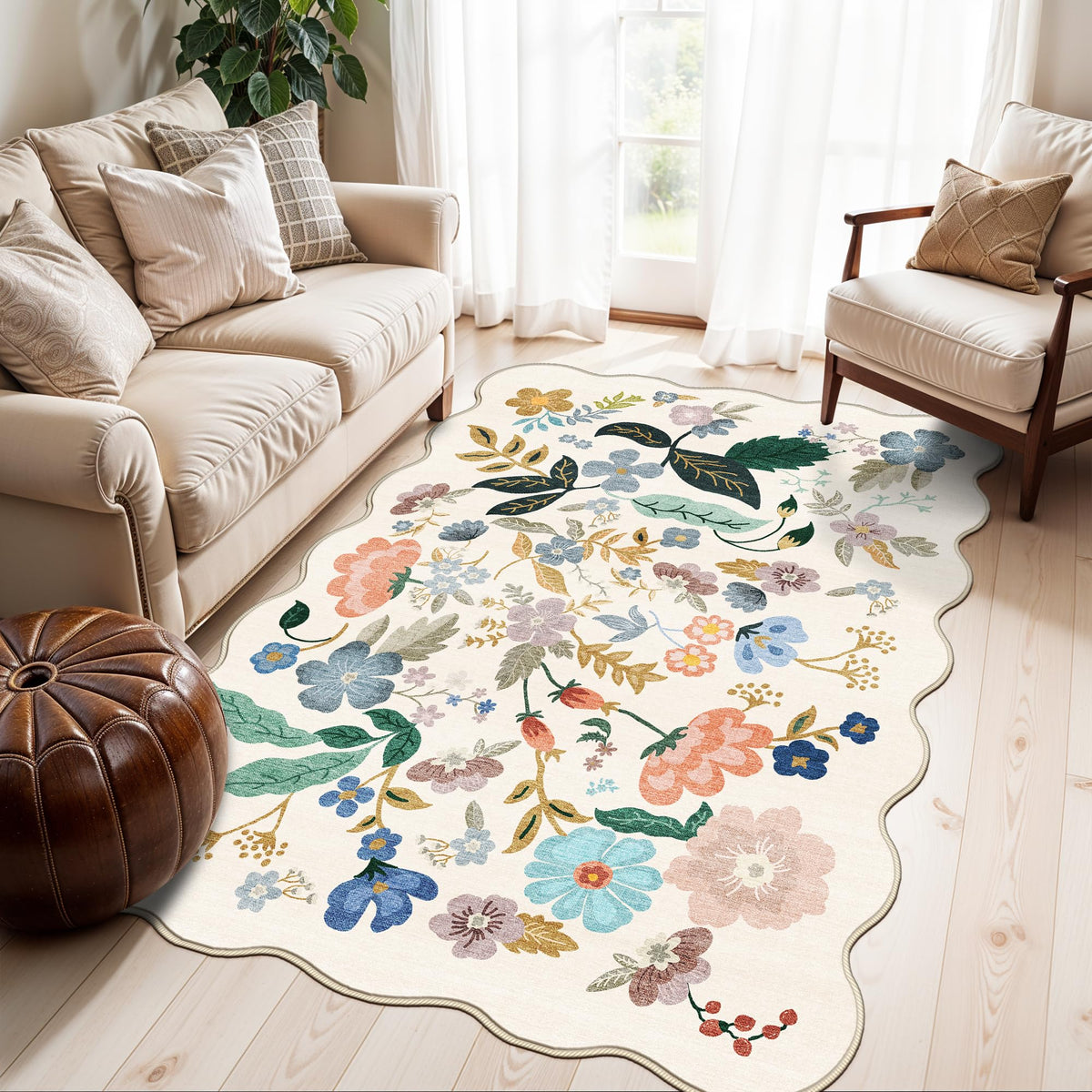 Hallway Washable Runner Rug - 2x10 Kitchen Rugs Entryway Rug Runner Vintage Soft Floor Mat Non Slip Indoor Farmhouse Carpet for Bathroom Living Room Bedroom (2 X 10, Beige)