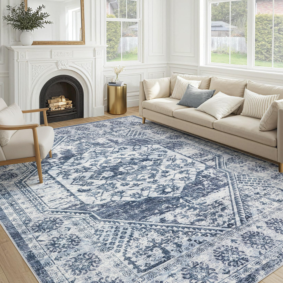 cotiled 5x7 Area Rug for Living Room, Washable, Traditional, Beige