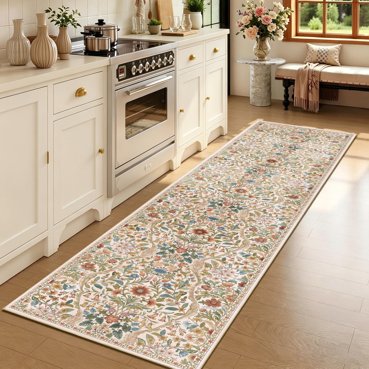 Floral Area Rug 5x7 Botanical Washable Carpet for Living Room