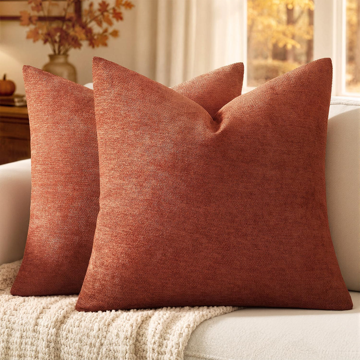 MIULEE Pack of 2 Beige Decorative Pillow Covers 18x18 Inch