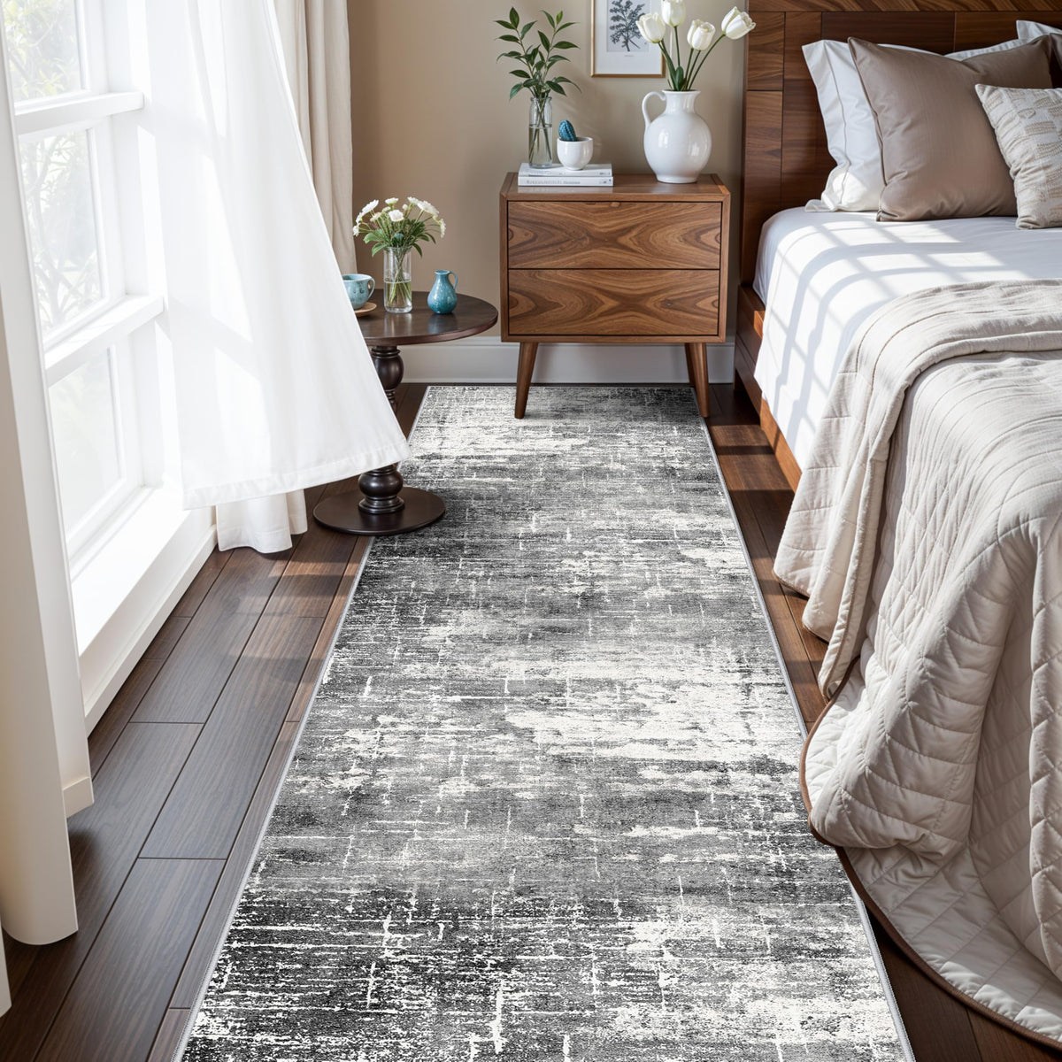 Hallway Washable Runner Rug - 2x10 Kitchen Rugs Entryway Rug Runner Vintage Soft Floor Mat Non Slip Indoor Farmhouse Carpet for Bathroom Living Room Bedroom (2 X 10, Beige)