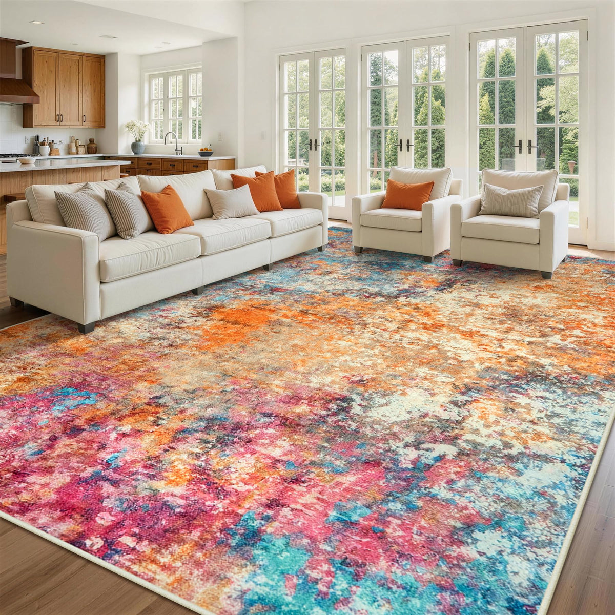 8x10 Area Rugs for Living Room Washable Bedroom Dining Room Blue Grey