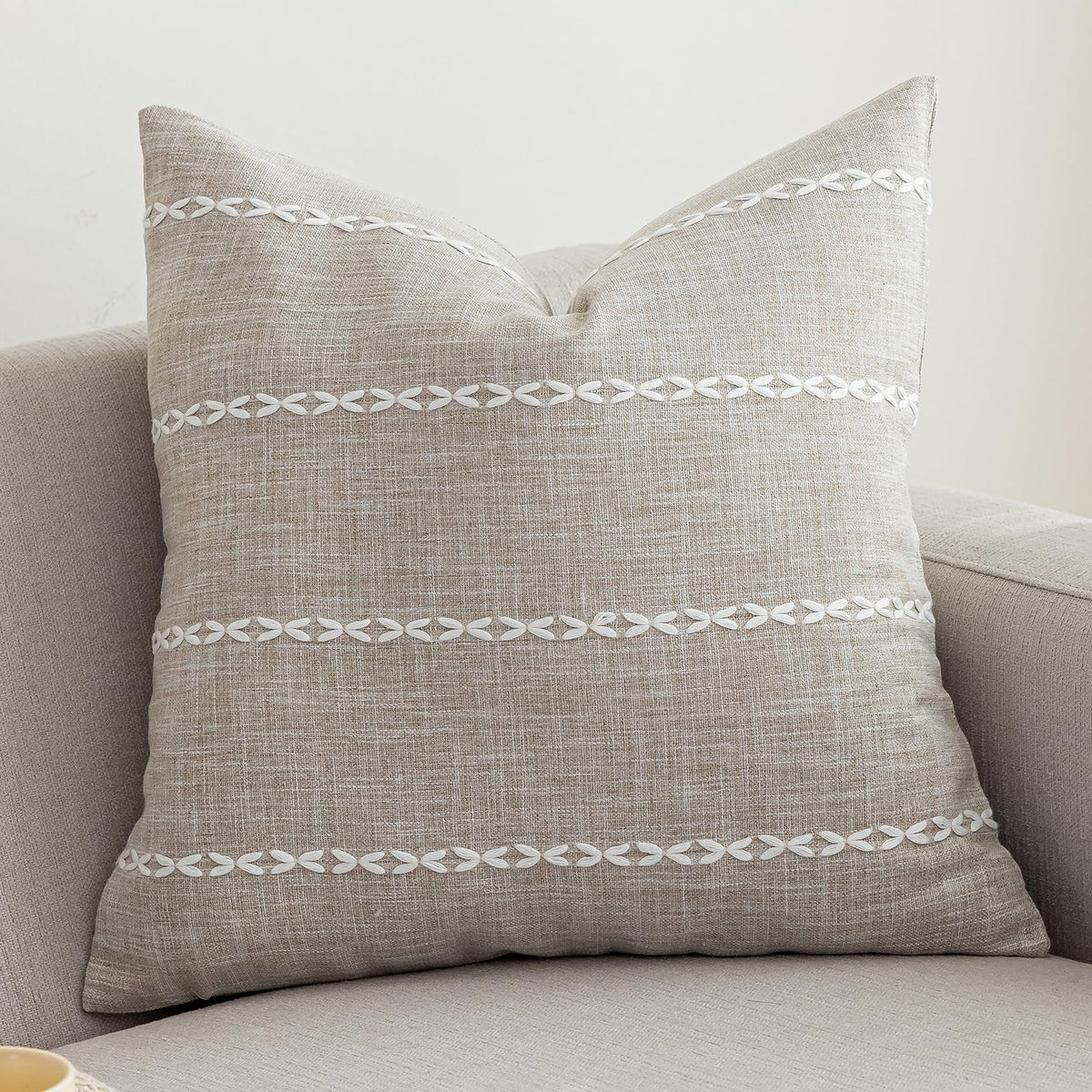 vctops Rustic Lattice Cotton Linen Decorative Throw Pillow Cover Embroidery Square Cushion Cover Pillowcase for Sofa Bedroom Couch (Plaid Coffee,18"x18")
