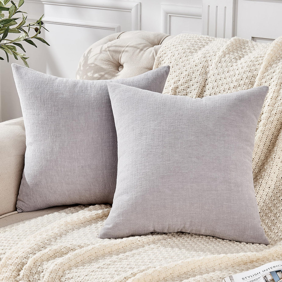 GAWAMAY Decorative Throw Pillow Covers 16x16 Inch Set of 2, Super Soft Chenille Square Pillows Farmhouse Fall Pillowcase for Living Room Bedroom Sofa Couch Cushion Cover Navy Blue 40x40cm