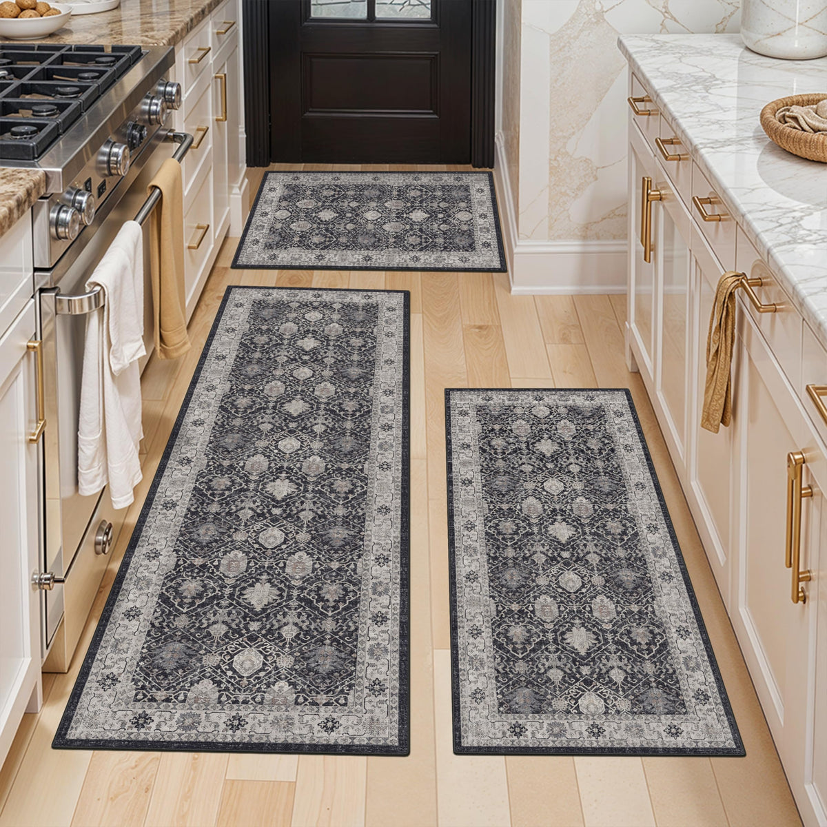 Hallway Washable Runner Rug - 2x10 Kitchen Rugs Entryway Rug Runner Vintage Soft Floor Mat Non Slip Indoor Farmhouse Carpet for Bathroom Living Room Bedroom (2 X 10, Beige)
