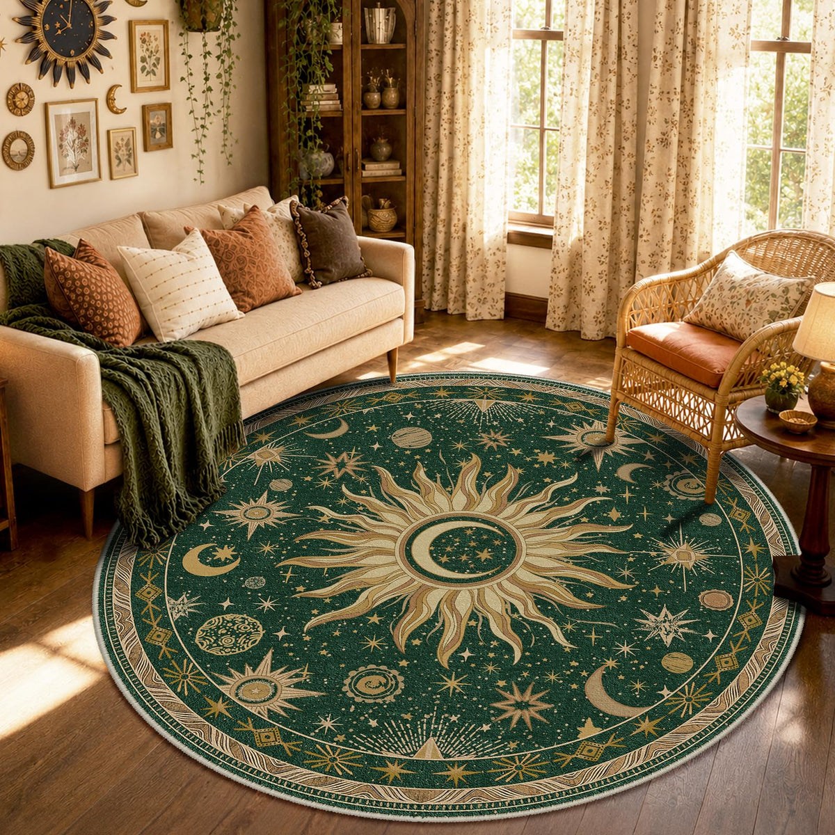 Vacuum-Friendly, 5x7 Washable Area Rug, Black Gold Beige Red