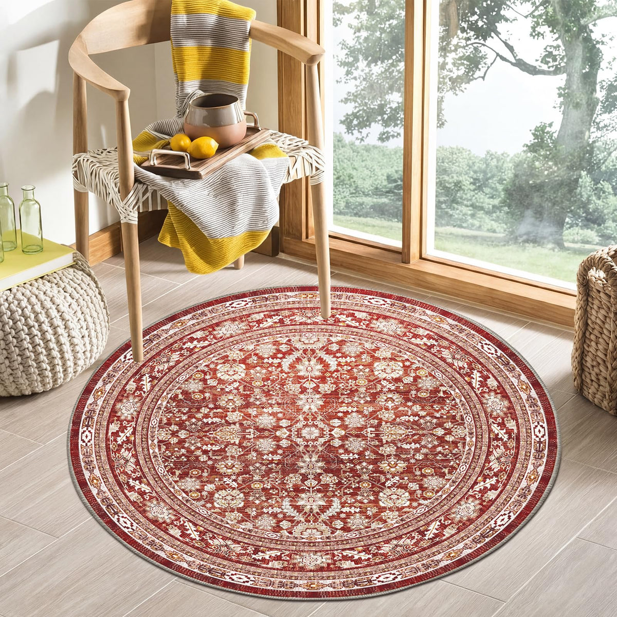 OPPODREAM Vintage Blue Area Rugs 5x7, Washable Rug for Living Room