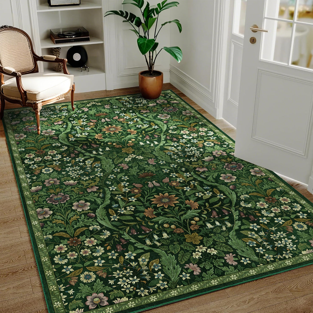 Floral Area Rug 5x7 Botanical Washable Carpet for Living Room