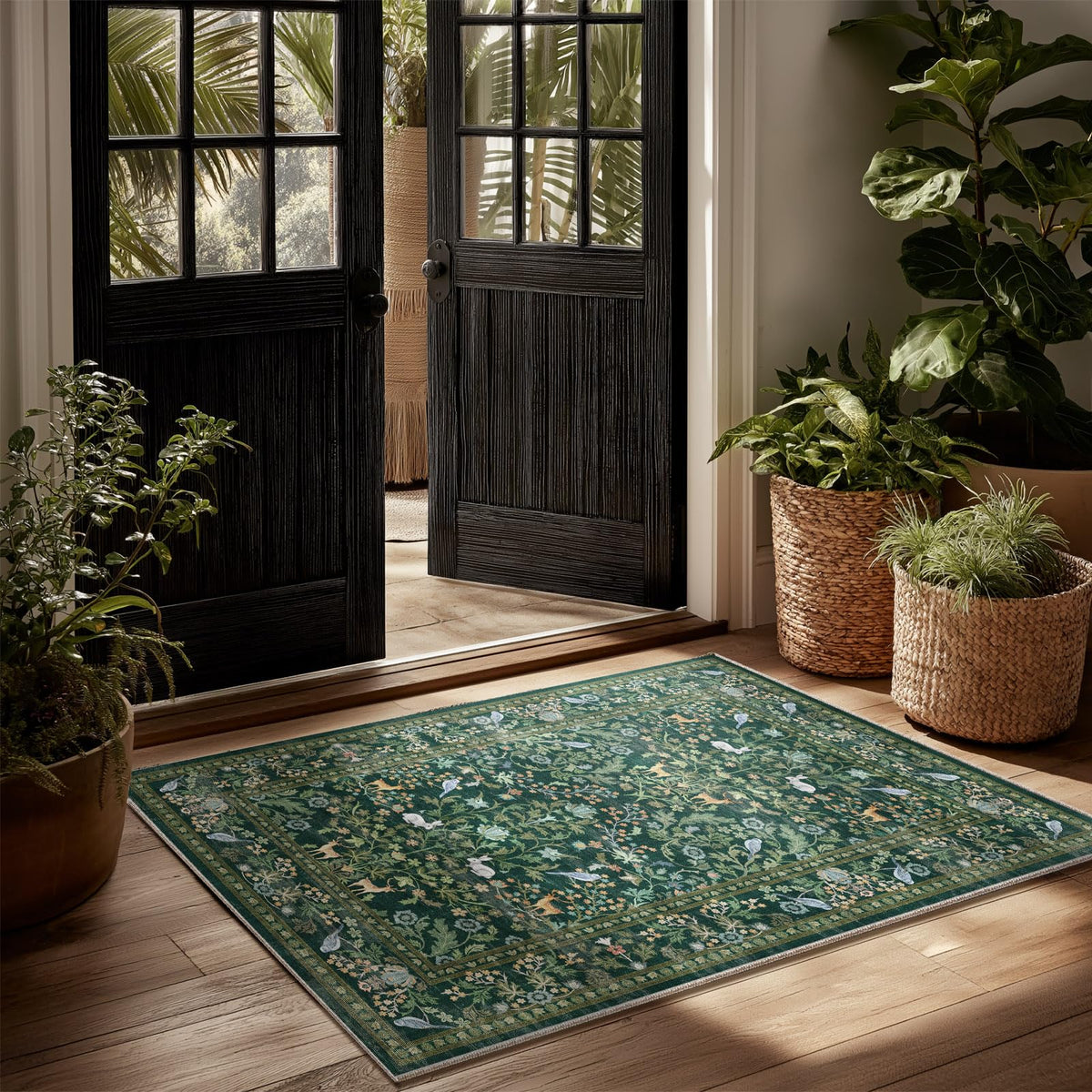 Washable Area Rugs for Living Room: 9x12 Area Rug for Bedroom Vintage Stain Resistant Non Slip Low Pile Lightweight Soft Carpet for Kitchen Dining Room Farmhouse Kids Room Nursery
