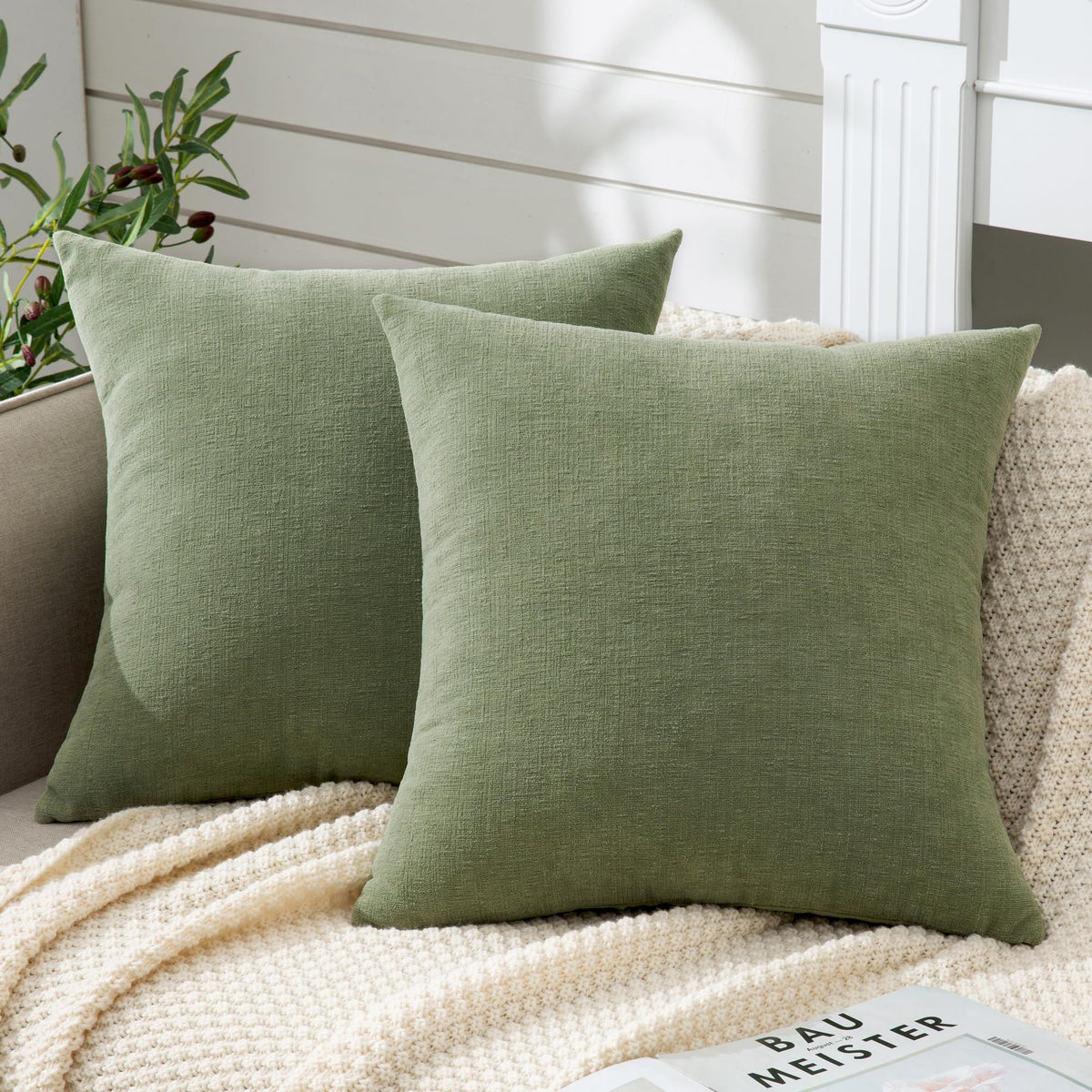 GAWAMAY Decorative Throw Pillow Covers 16x16 Inch Set of 2, Super Soft Chenille Square Pillows Farmhouse Fall Pillowcase for Living Room Bedroom Sofa Couch Cushion Cover Navy Blue 40x40cm