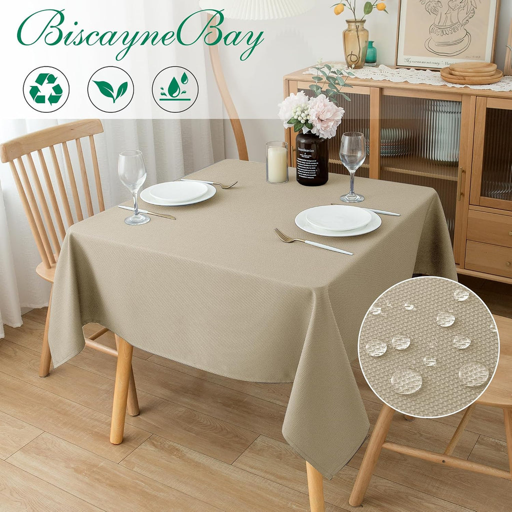 Textured Square Tablecloth-Fabric Spillproof Table Cloths-Natural 54x54"