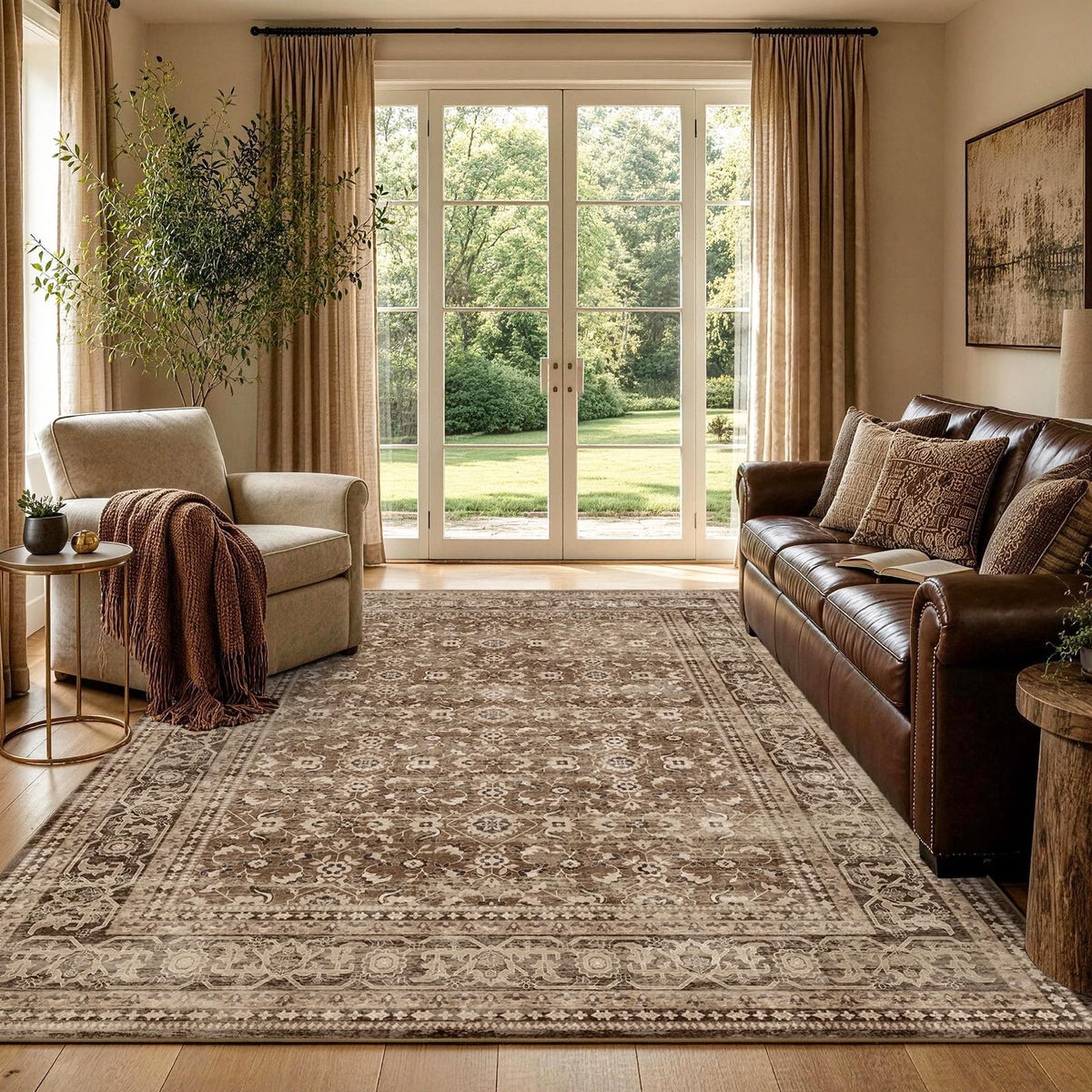 6x9 Ft Large Area Rugs for Living Room, Soft Non-Slip Machine Washable Rug, Vintage Stain Resistant Carpets for Bedroom Nursery Dining Room Home Decor (Beige)