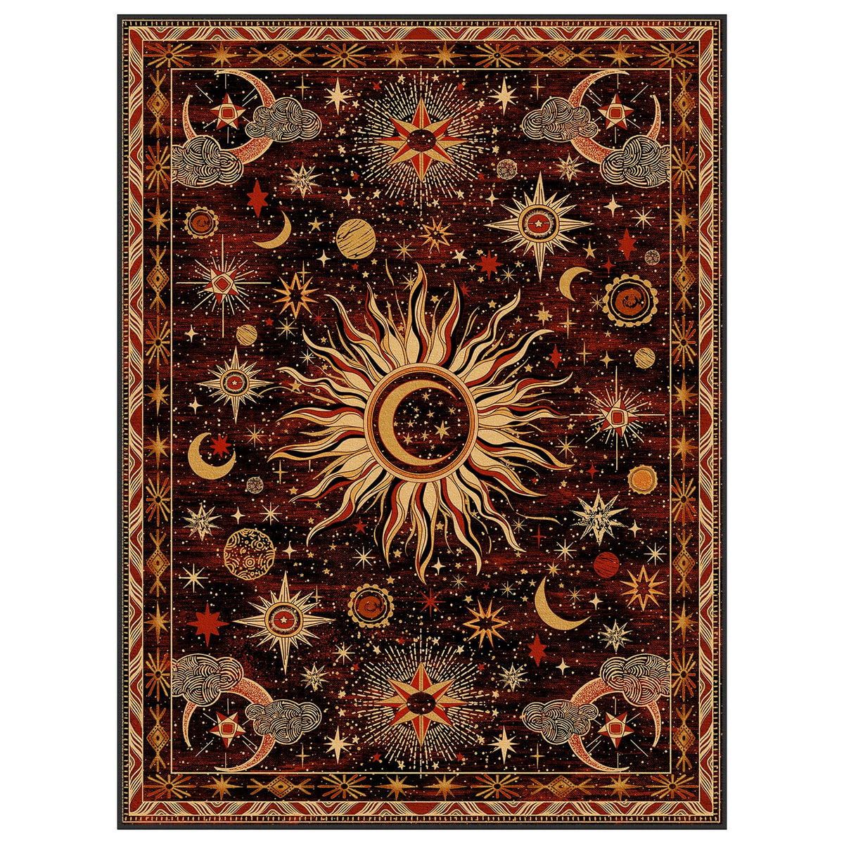 Vacuum-Friendly, 5x7 Washable Area Rug, Black Gold Beige Red