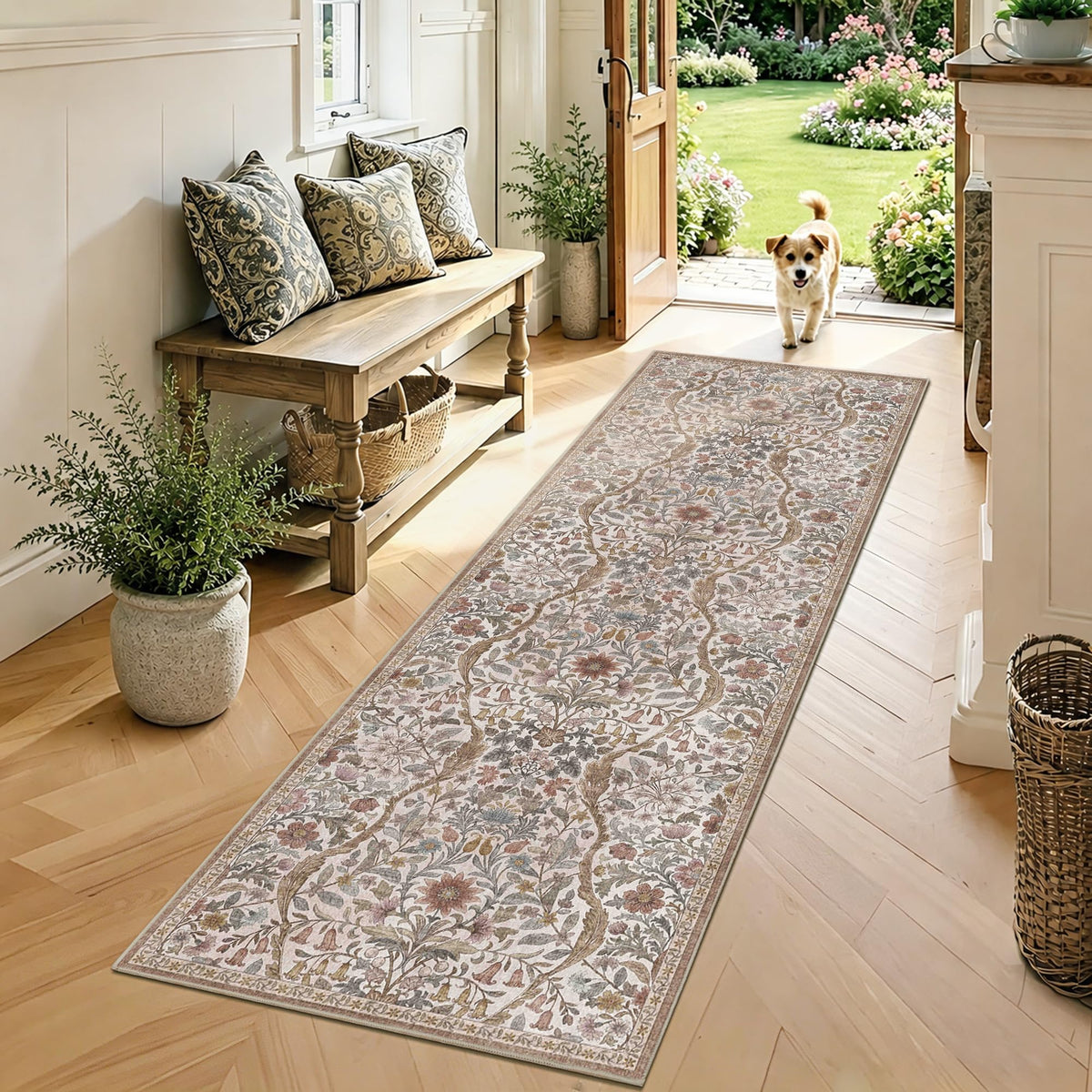 Floral Area Rug 5x7 Botanical Washable Carpet for Living Room