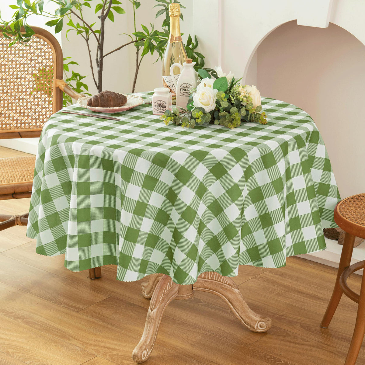 Waterproof Checkered Tablecloth Fabric - Rectangle 58x84 Inch Classic Gingham Buffalo Plaid Table Cloth for Indoor/Outdoor Use - Washable Table Cover for Kitchen, BBQs, and Parties