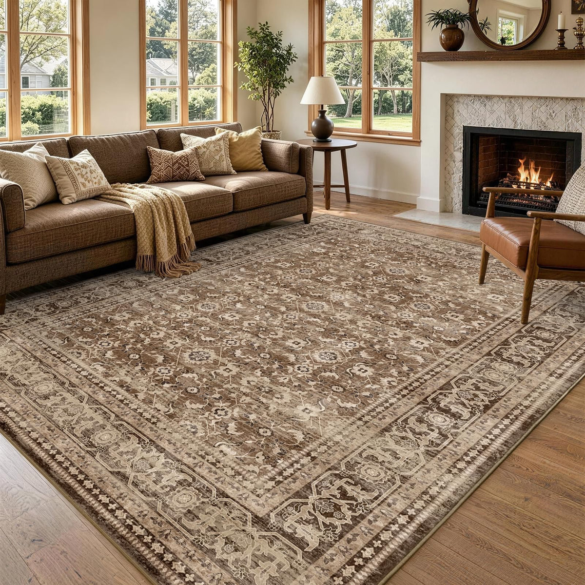 6x9 Ft Large Area Rugs for Living Room, Soft Non-Slip Machine Washable Rug, Vintage Stain Resistant Carpets for Bedroom Nursery Dining Room Home Decor (Beige)