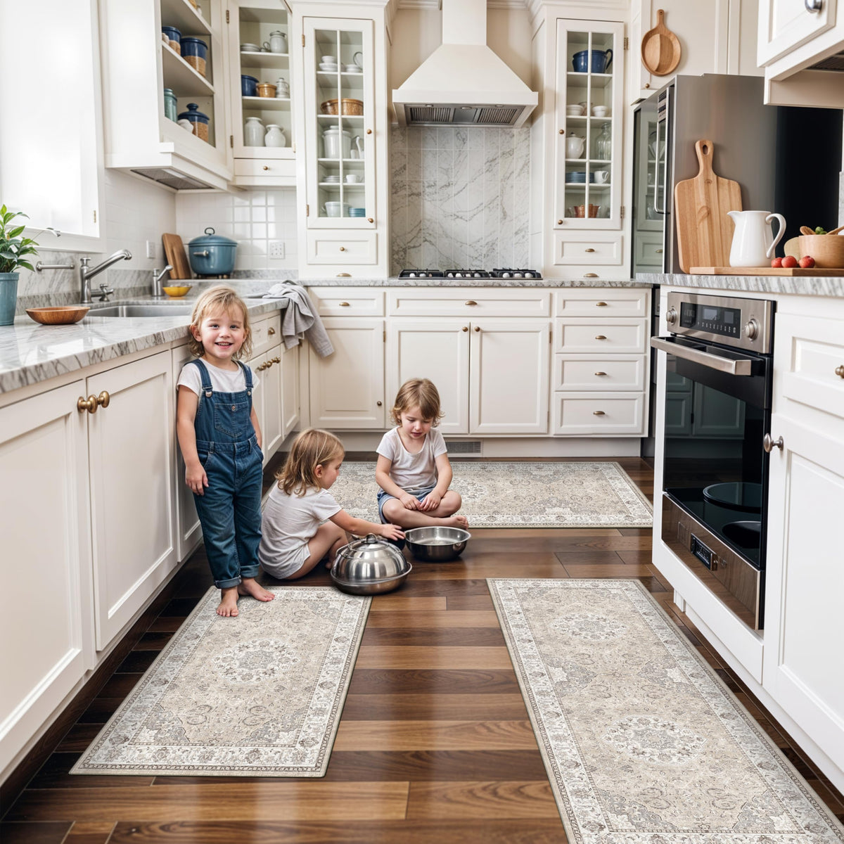 Hallway Washable Runner Rug - 2x10 Kitchen Rugs Entryway Rug Runner Vintage Soft Floor Mat Non Slip Indoor Farmhouse Carpet for Bathroom Living Room Bedroom (2 X 10, Beige)