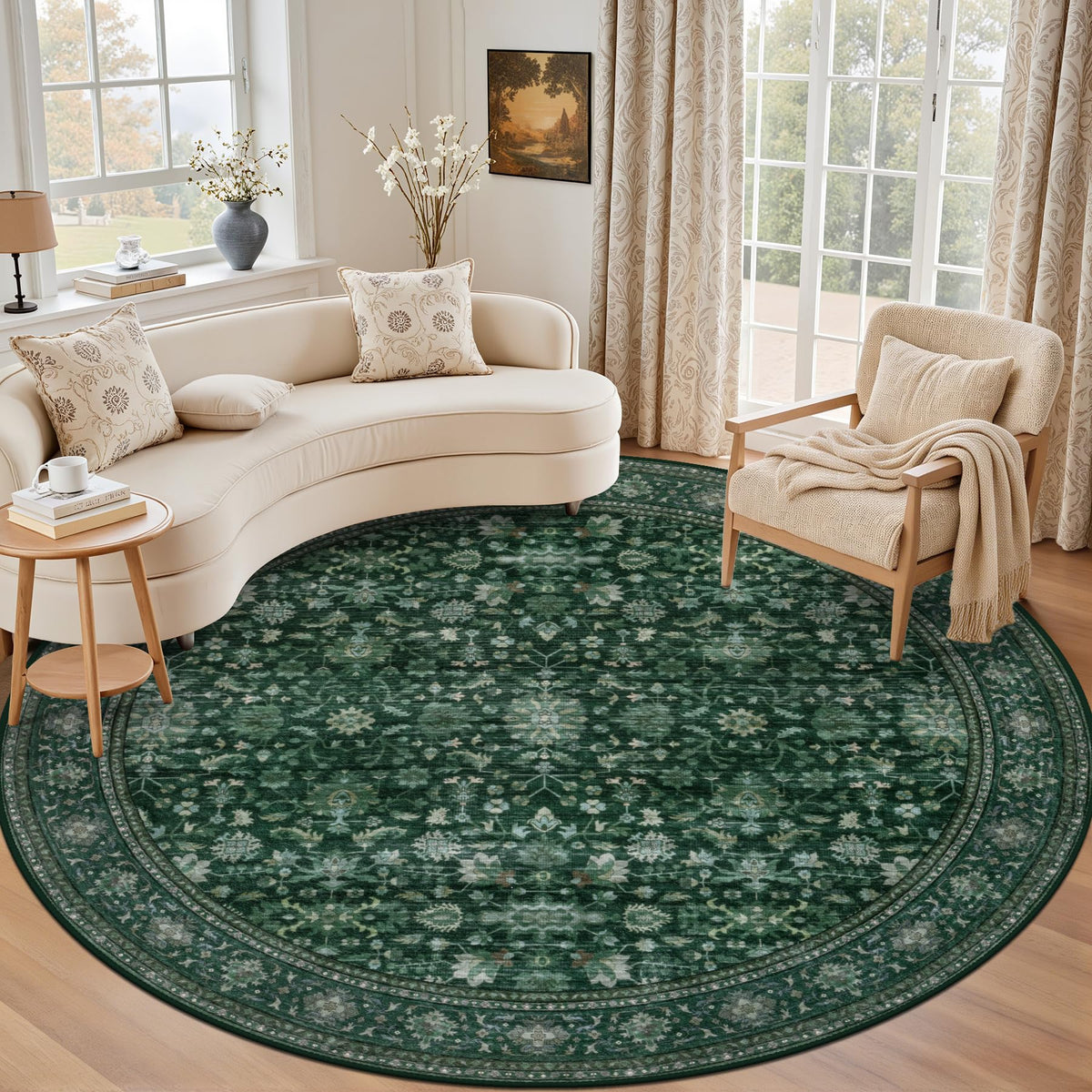 5x7 Area Rugs Living Room: Washable Vintage Rug for Bedroom Beige