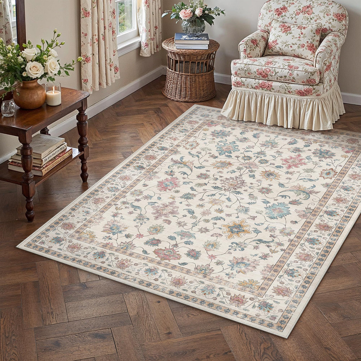 HUGEAR 3x5 Colorful Retro Floral Washable Area Rug for Entryway