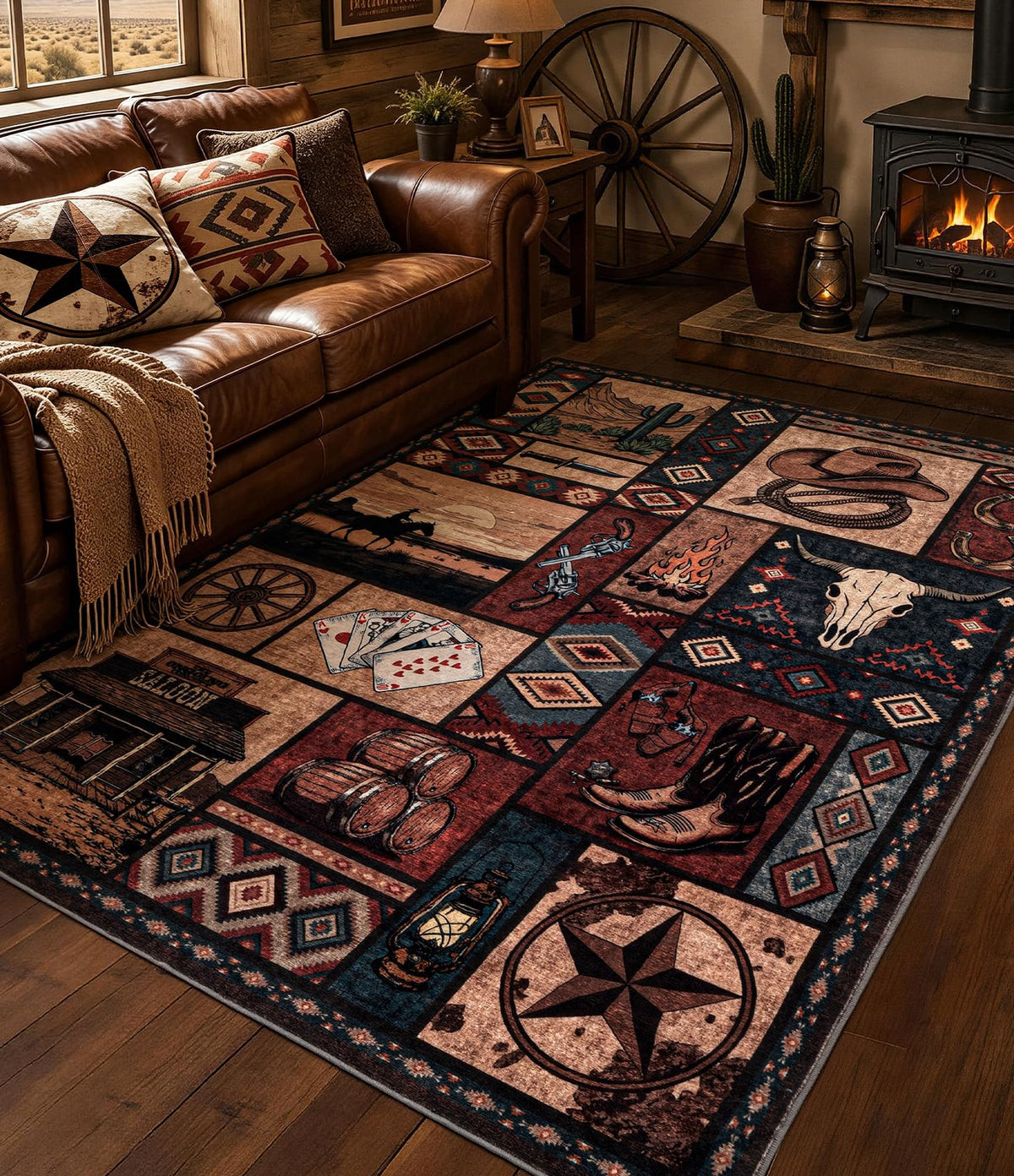 YIHOUSE Washable Rustic Cabin Area Rugs 5x7 Brown