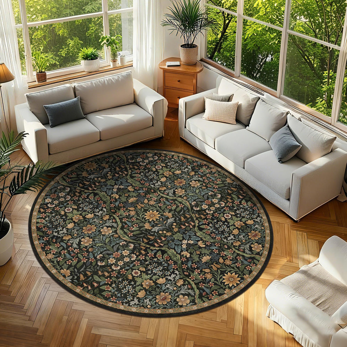Floral Area Rug 5x7 Botanical Washable Carpet for Living Room