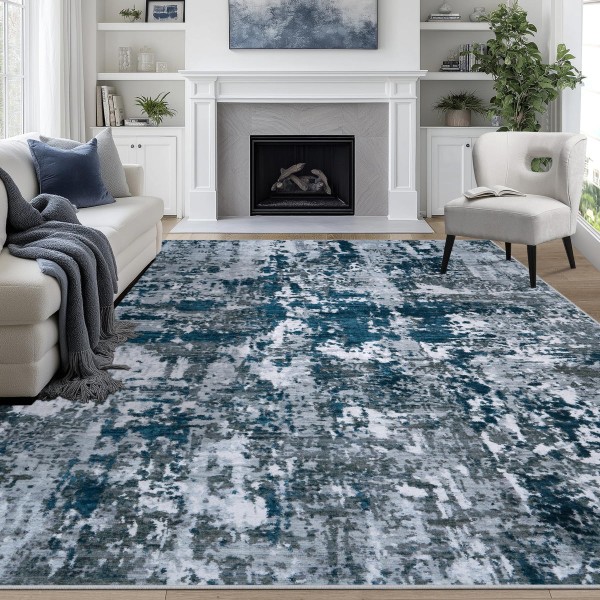 8x10 Area Rugs for Living Room Washable Bedroom Dining Room Blue Grey