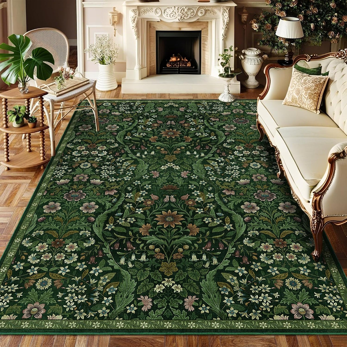 Floral Area Rug 5x7 Botanical Washable Carpet for Living Room