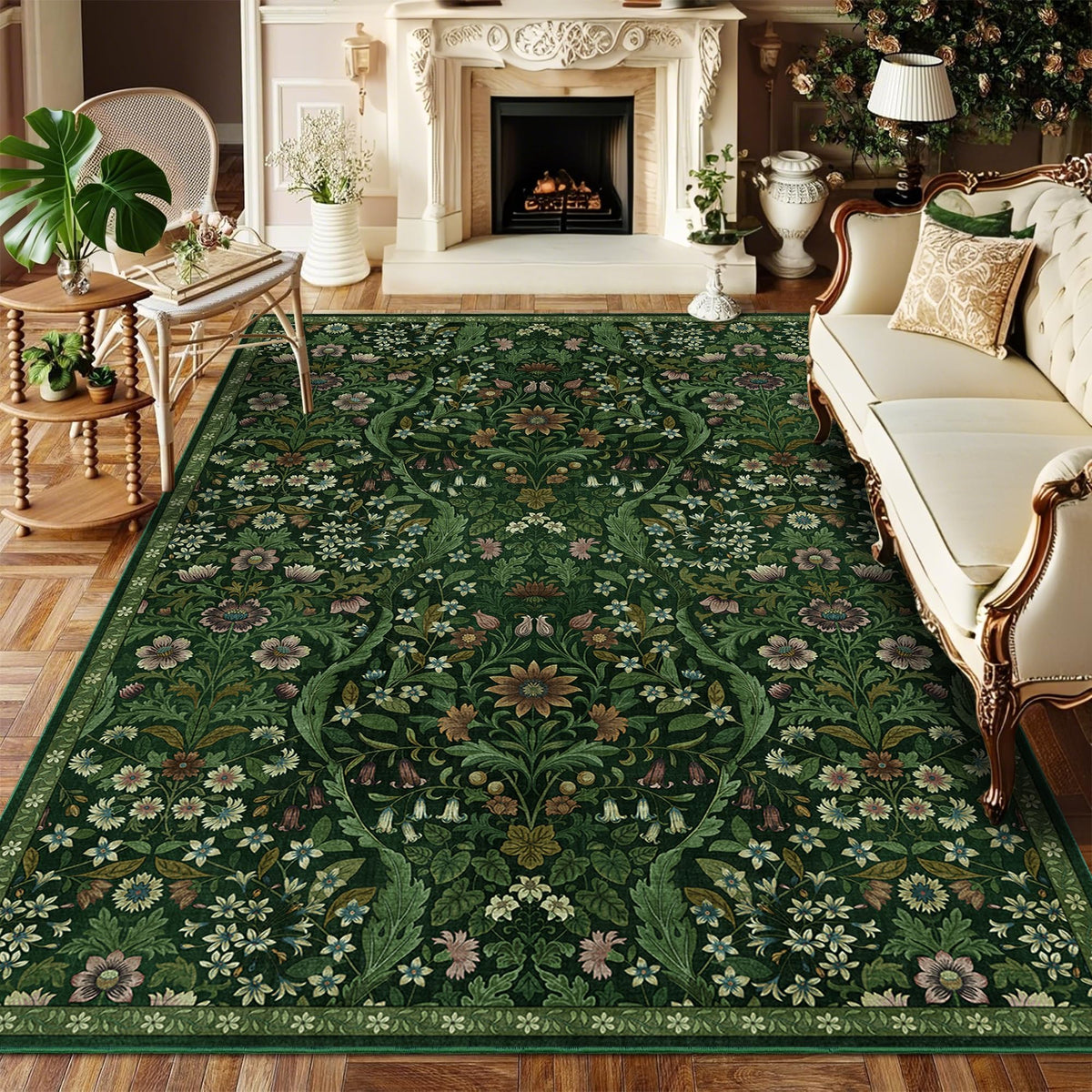 Floral Area Rug 5x7 Botanical Washable Carpet for Living Room