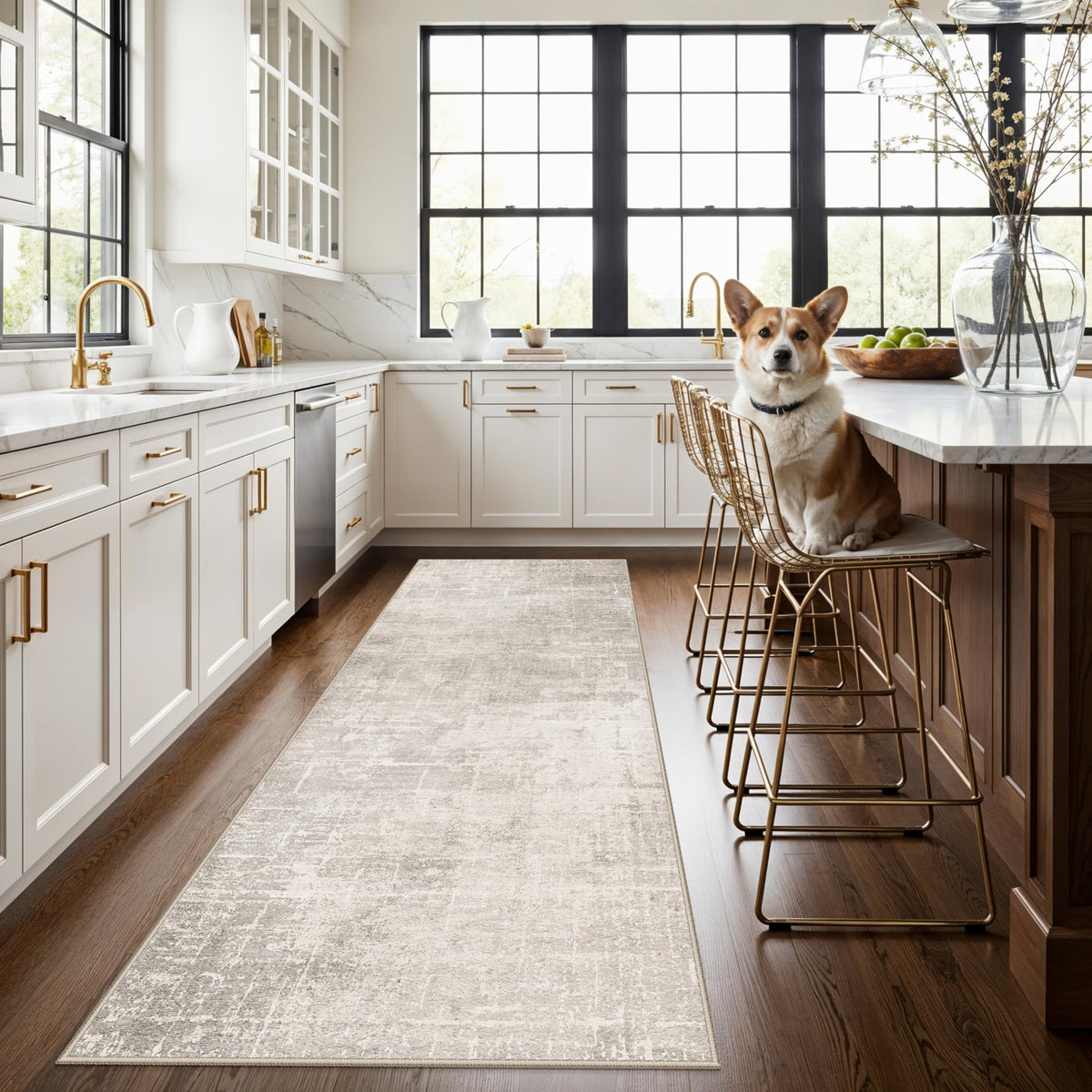 Hallway Washable Runner Rug - 2x10 Kitchen Rugs Entryway Rug Runner Vintage Soft Floor Mat Non Slip Indoor Farmhouse Carpet for Bathroom Living Room Bedroom (2 X 10, Beige)