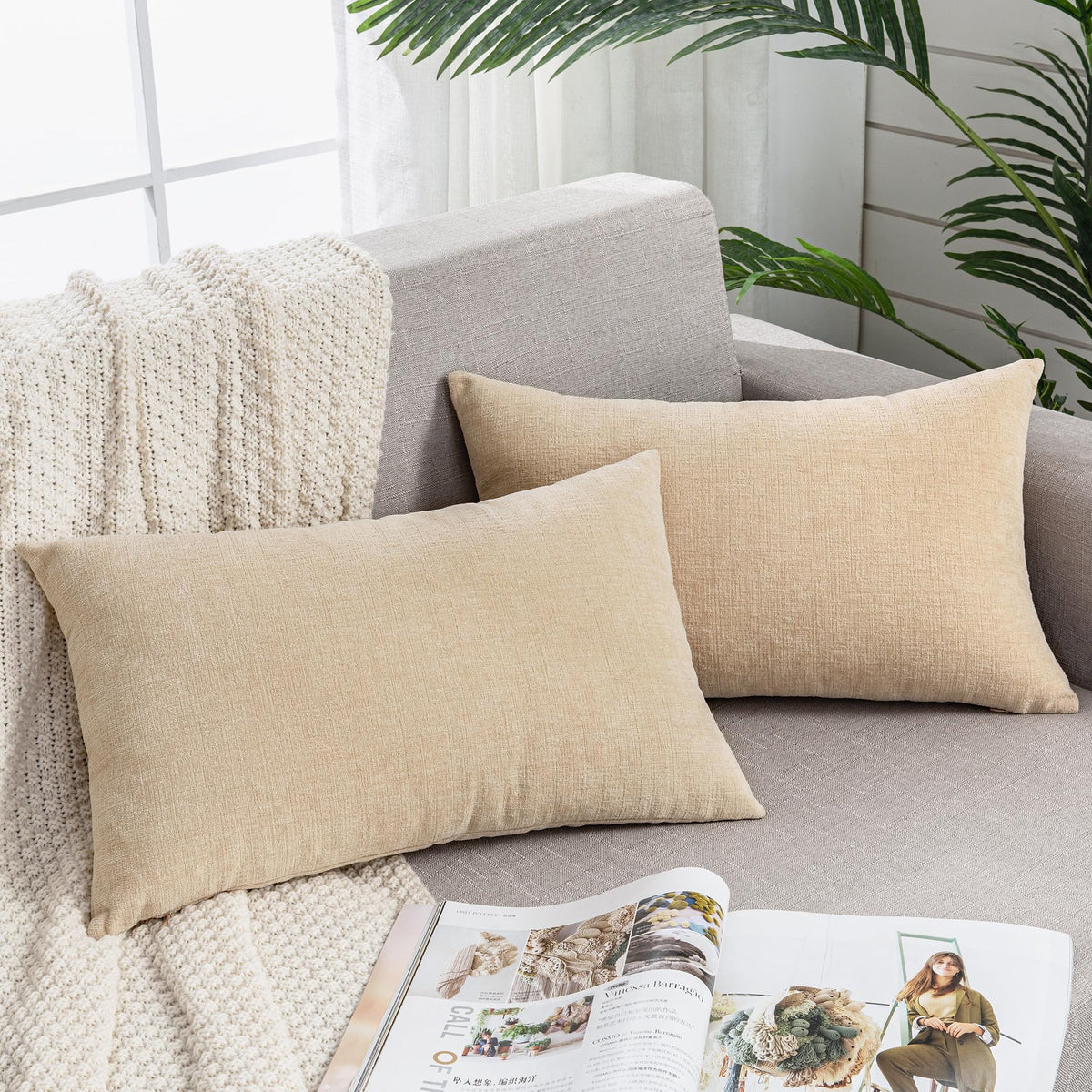 GAWAMAY Decorative Throw Pillow Covers 16x16 Inch Set of 2, Super Soft Chenille Square Pillows Farmhouse Fall Pillowcase for Living Room Bedroom Sofa Couch Cushion Cover Navy Blue 40x40cm