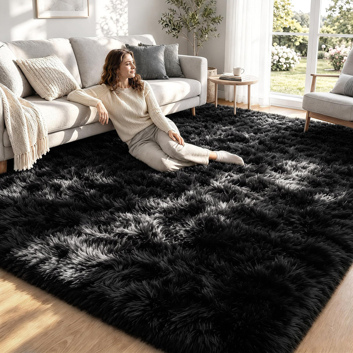 4x6 Area Rugs for Living Room: Soft Black Fluffy Rug Shag Washable Rug Plush Fuzzy Indoor Carpet for Bedroom Nursery Playroom Girls Boys Kids Room (Black, 4'x6')