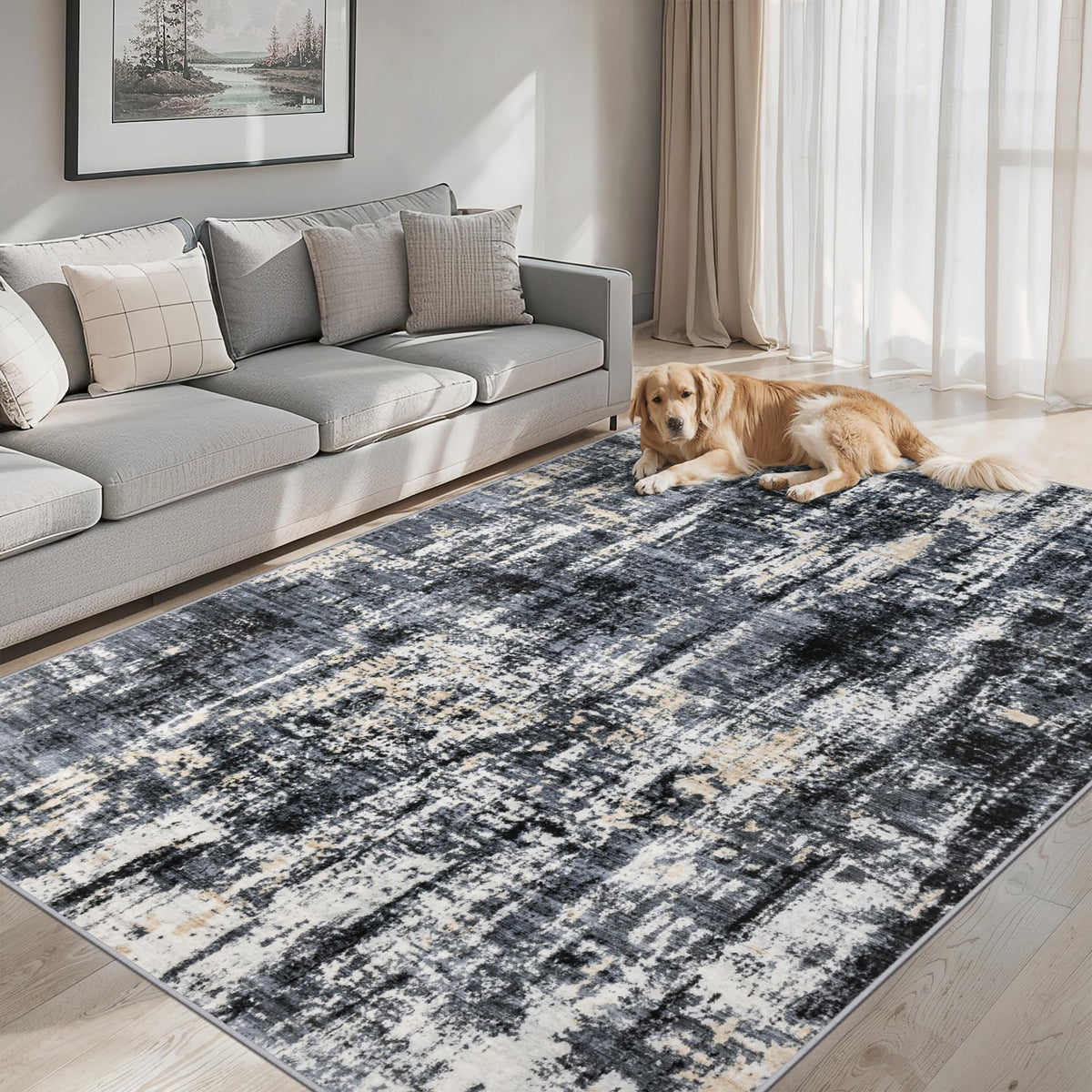 PLHXFR 8x10 Area Rug Living Room: Modern Abstract Washable Carpet Multi