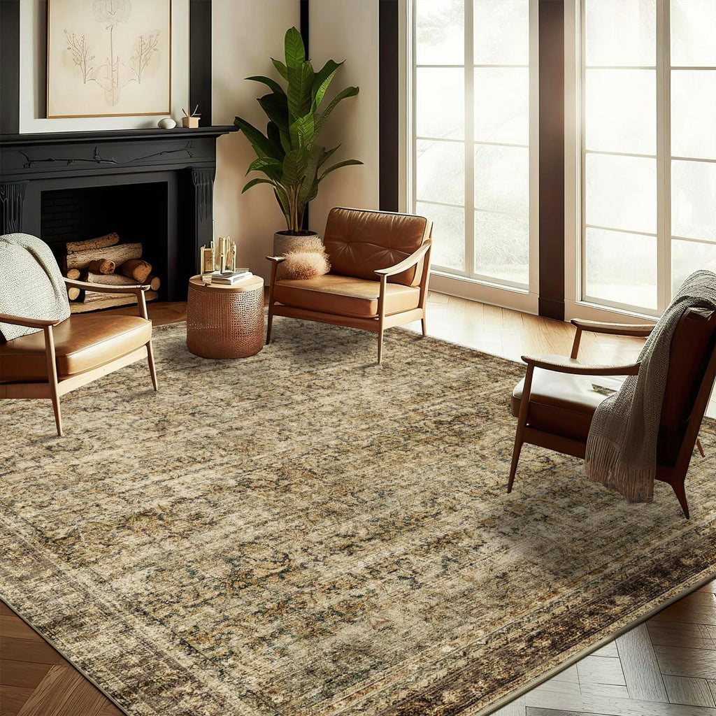 CHAMPLANT 6'x9' Washable Vintage Area Rug Boho Chic Medallion Distressed Design Non-Shedding Easy Care Ideal for High Traffic Areas in Living Room Bedroom Kitchen Office Large Carpet