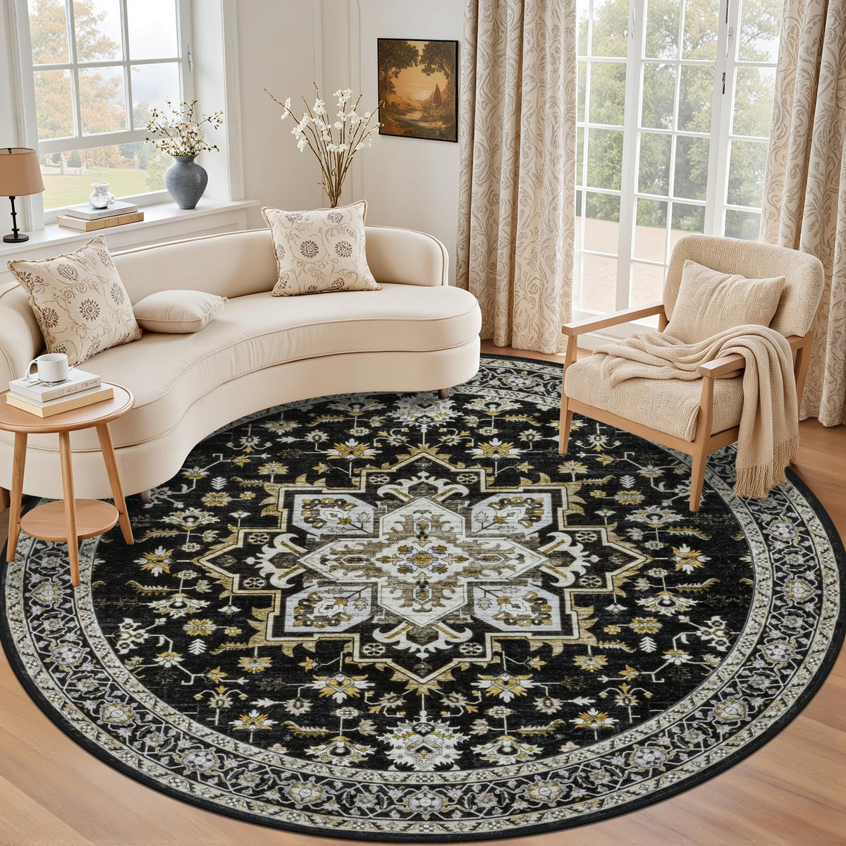 5x7 Area Rugs Living Room: Washable Vintage Rug for Bedroom Beige