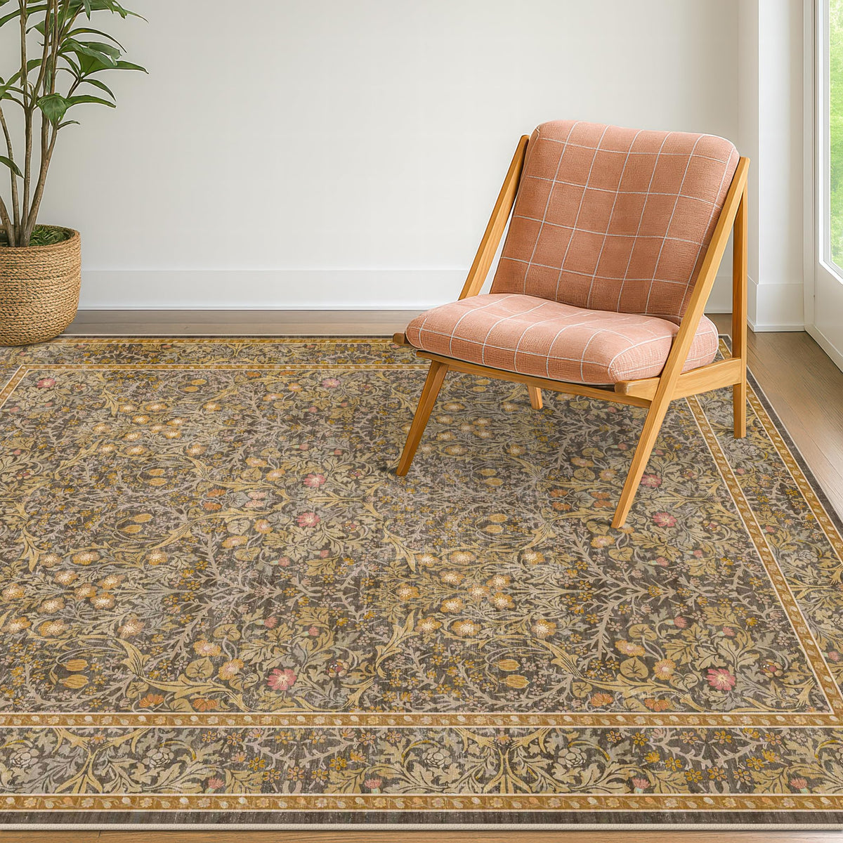 Vintage Floral Dark Green 3x5 Area Rugs for Entryway, Kitchen, Bedroom Beside Rug, Laundry Room, Non-Slip Low Pile Ultra Soft Stain Resistant Small Carpet