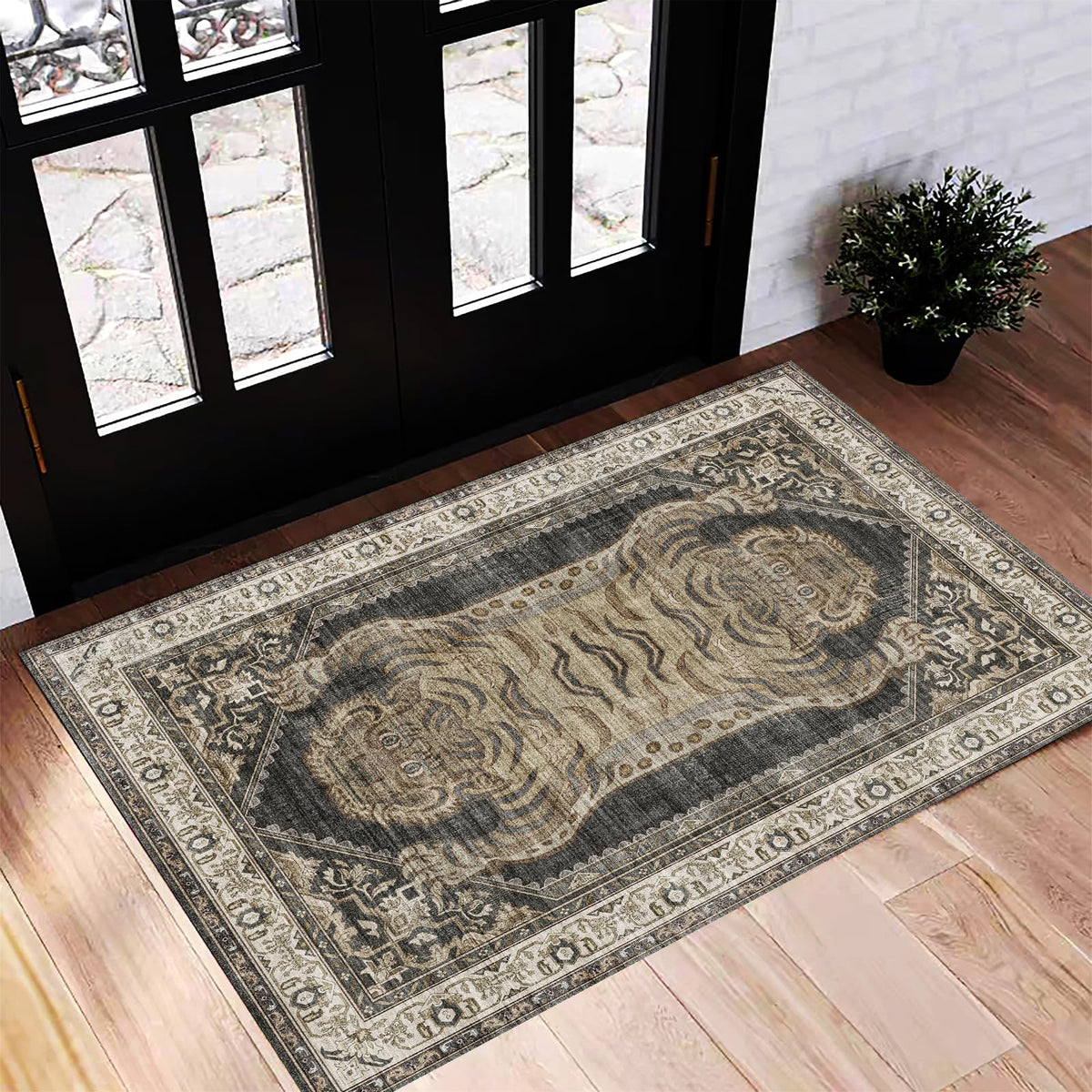 CHAMPLANT 6'x9' Washable Vintage Area Rug Boho Chic Medallion Distressed Design Non-Shedding Easy Care Ideal for High Traffic Areas in Living Room Bedroom Kitchen Office Large Carpet