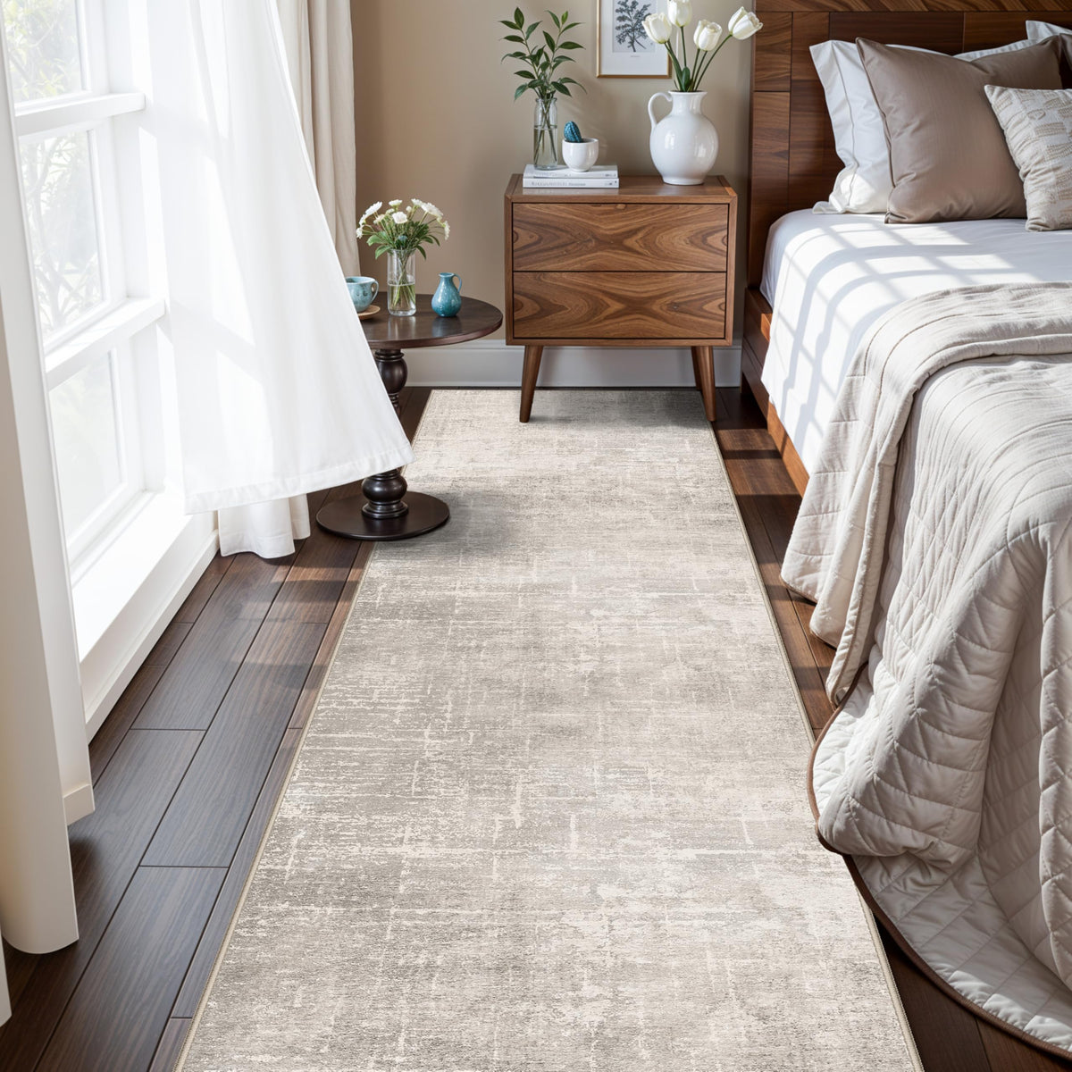 Hallway Washable Runner Rug - 2x10 Kitchen Rugs Entryway Rug Runner Vintage Soft Floor Mat Non Slip Indoor Farmhouse Carpet for Bathroom Living Room Bedroom (2 X 10, Beige)