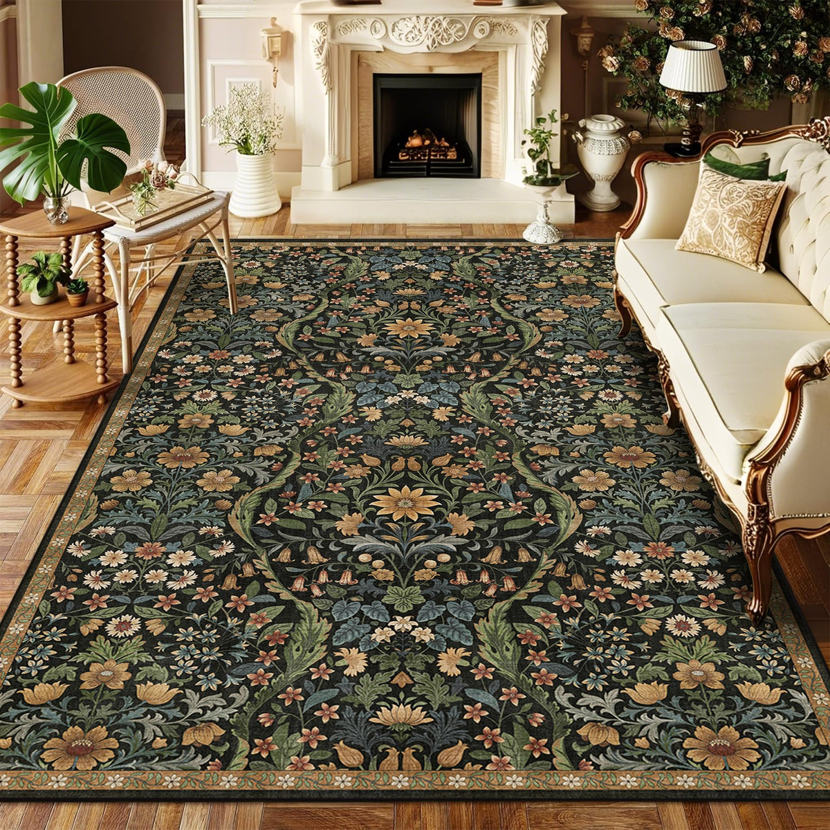 Floral Area Rug 5x7 Botanical Washable Carpet for Living Room