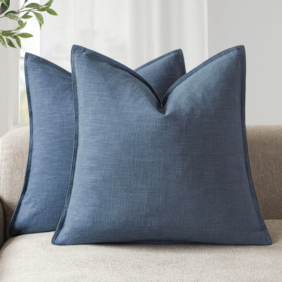 Foindtower Linen Solid Decorative Throw Pillow Covers 18x18 Natural Beige