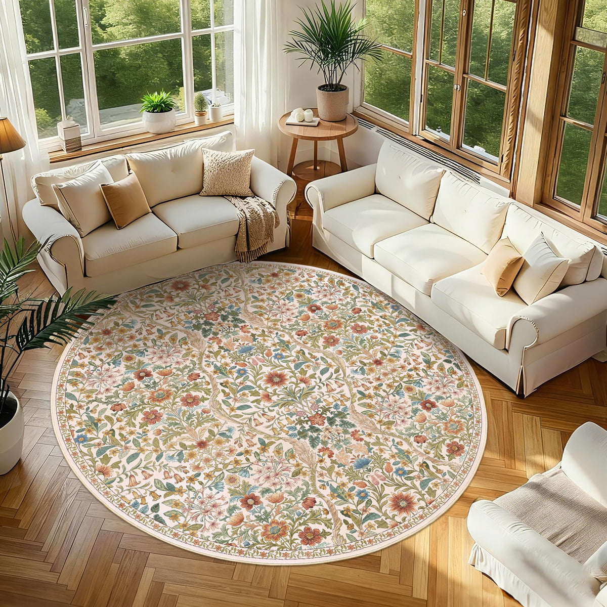 Floral Area Rug 5x7 Botanical Washable Carpet for Living Room