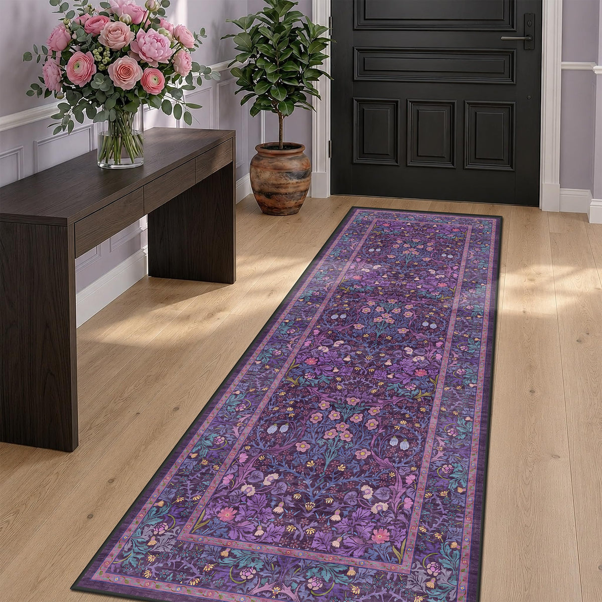 Vintage Floral Dark Green 3x5 Area Rugs for Entryway, Kitchen, Bedroom Beside Rug, Laundry Room, Non-Slip Low Pile Ultra Soft Stain Resistant Small Carpet