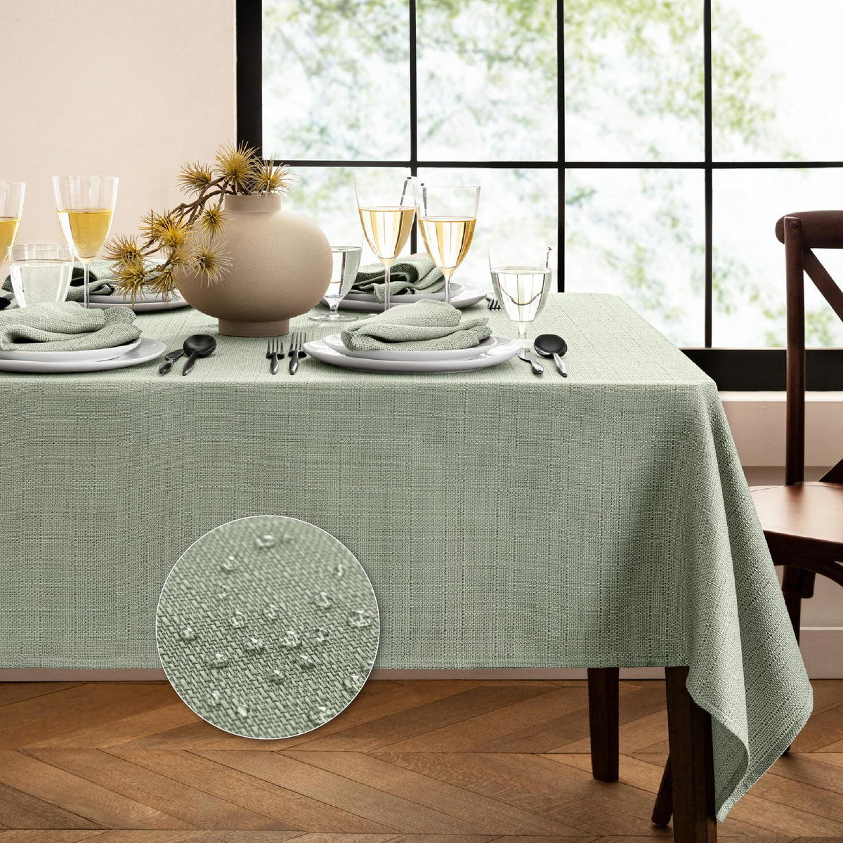 Elrene Home Fashions Laurel Solid Texture Water and Stain Resistant Tablecloth, 90" Round, Gray