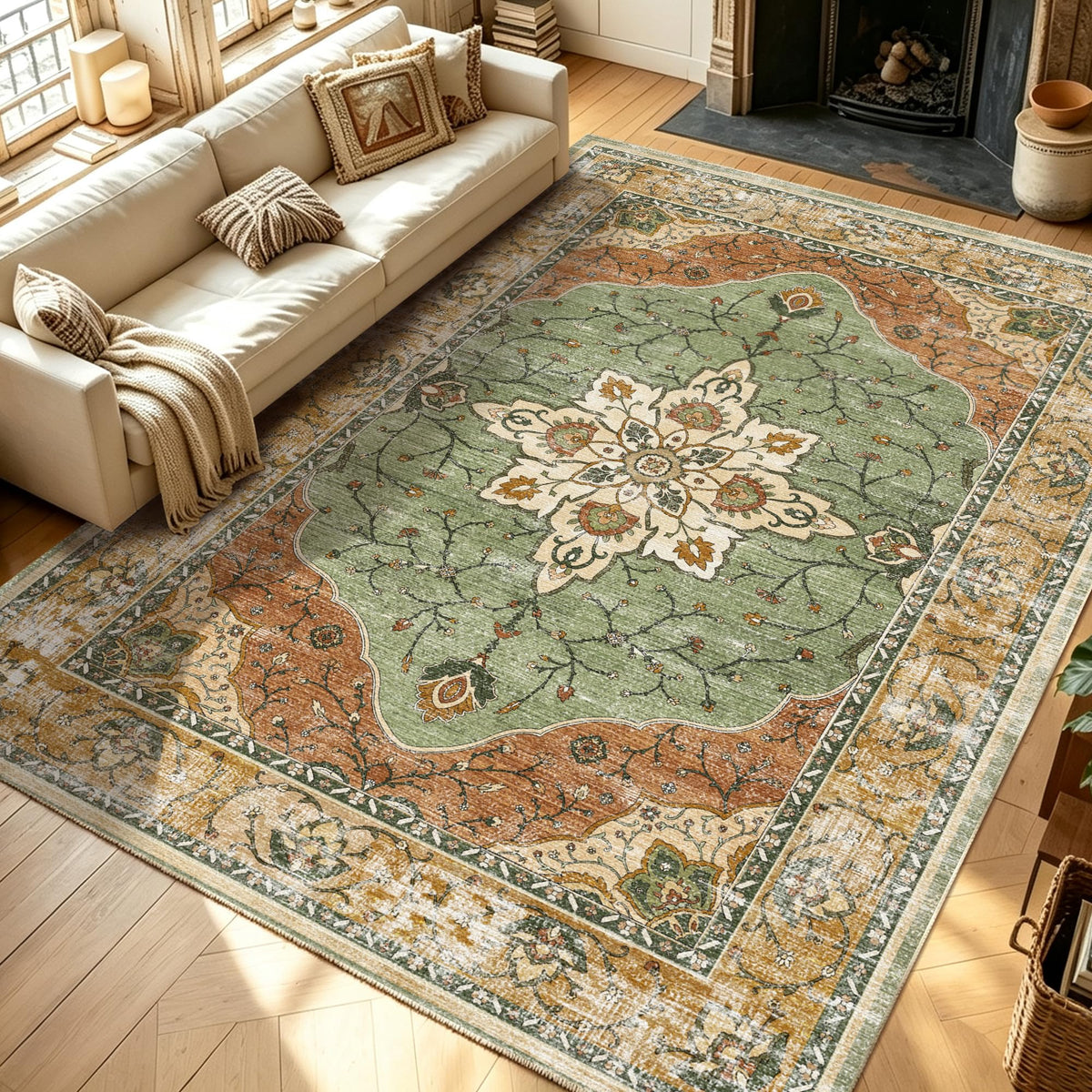 YARNSCAPE 2' x 3' Machine Washable Area Rug, Non-Slip Low-Pile Carpet