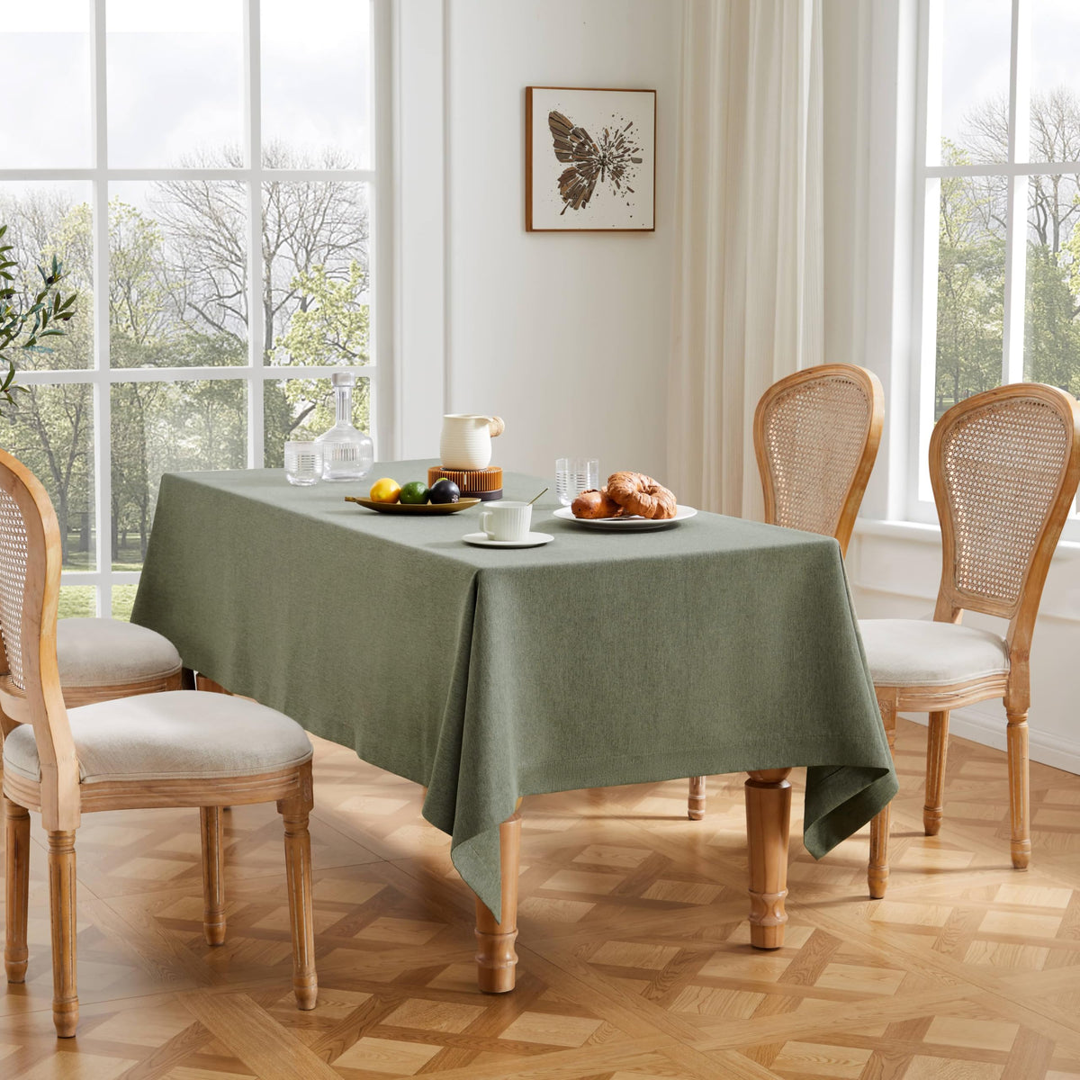 ZeeMart Linen Textured Rectangle Table Cloth, 60x104 Inch Light Tan